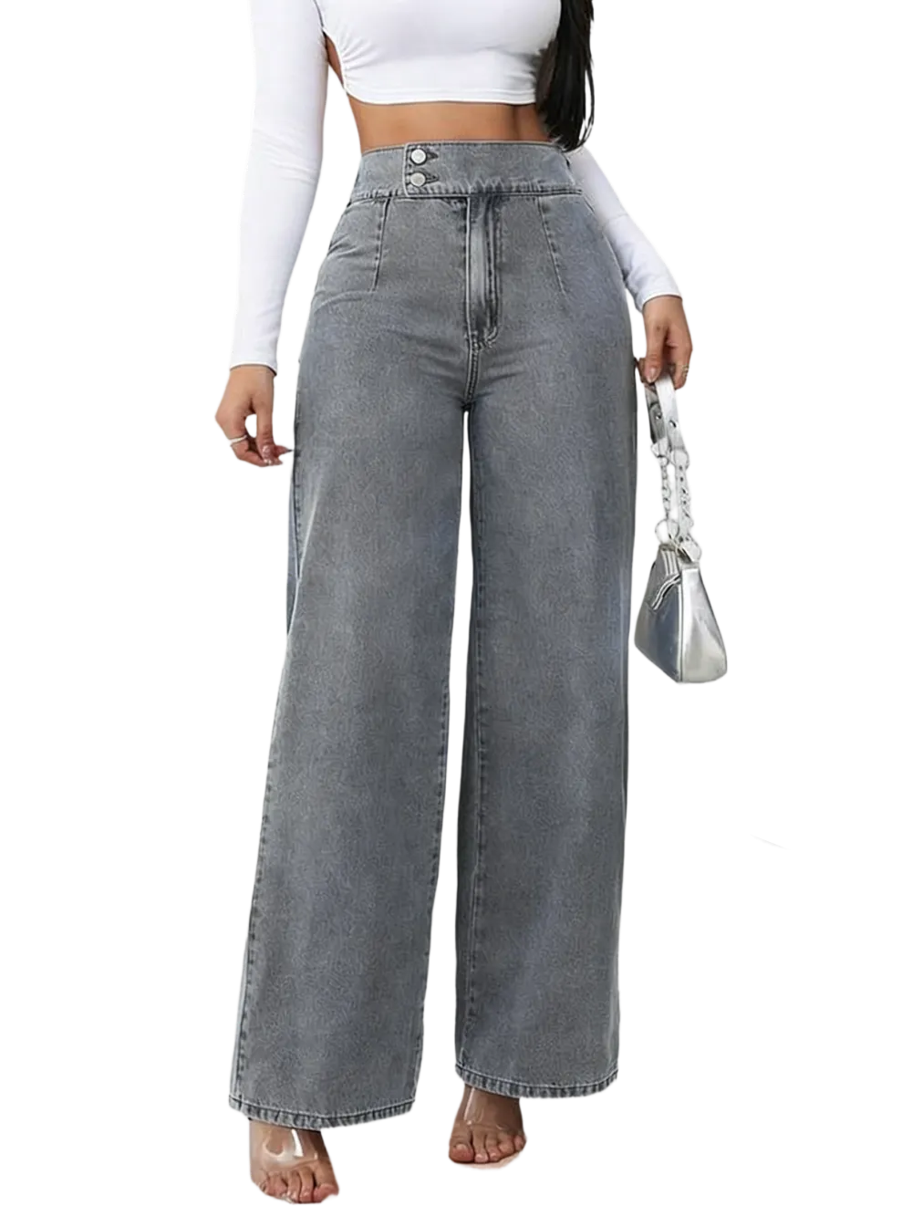 Women’s High Waist Wide Leg Jeans with Elastic Waist