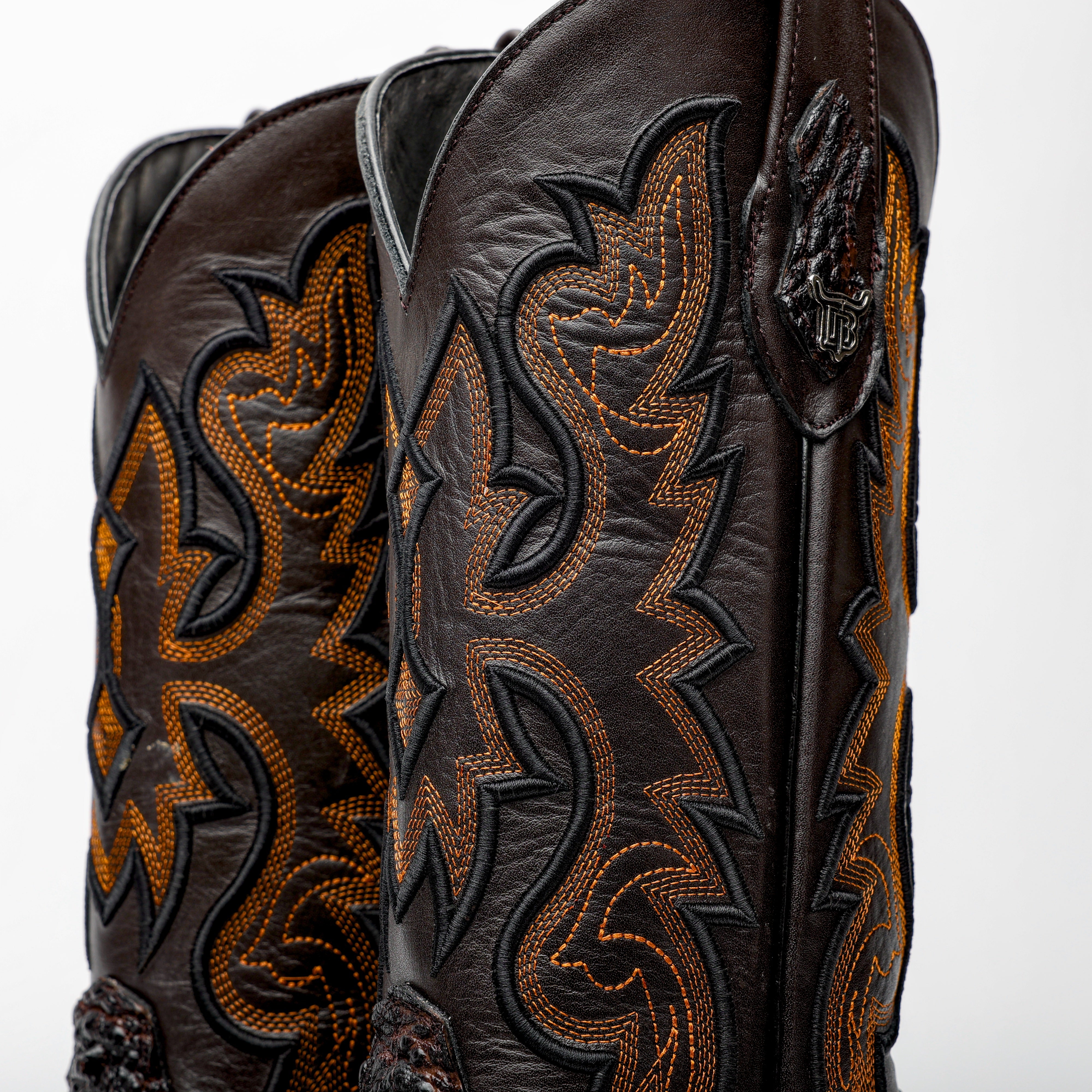 Chocolate Brown Snapping Turtle Leather Boots - Square Toe