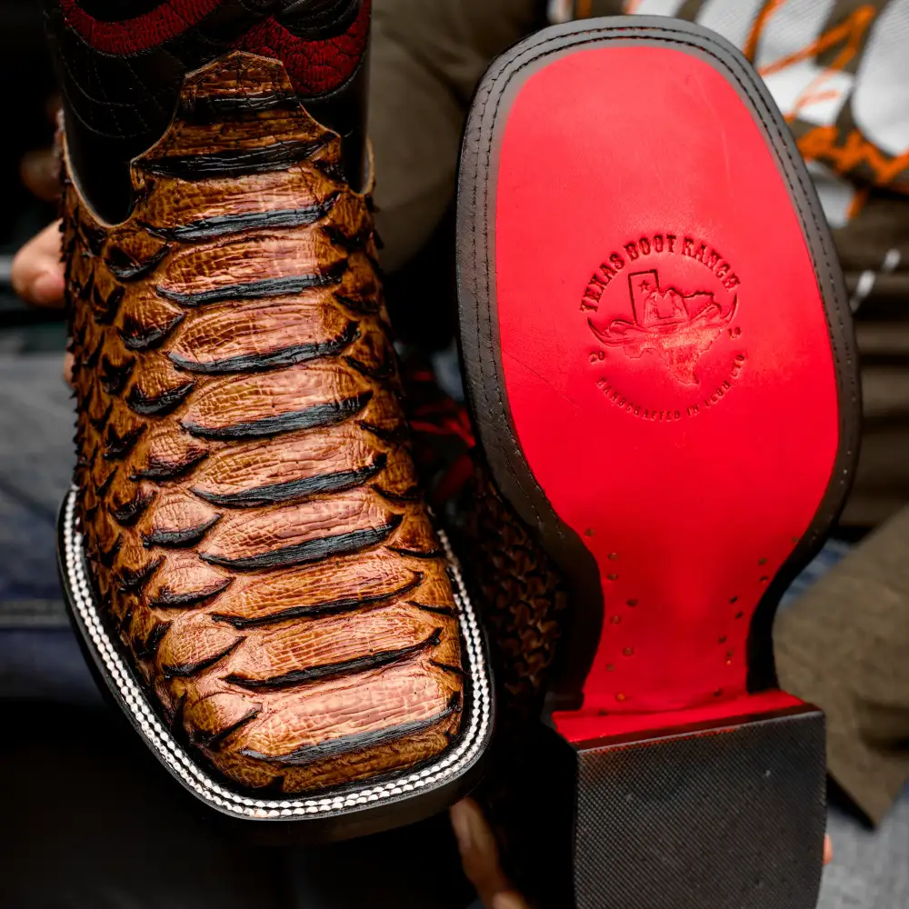 Honey Cognac Python Leather Boots - Square Toe