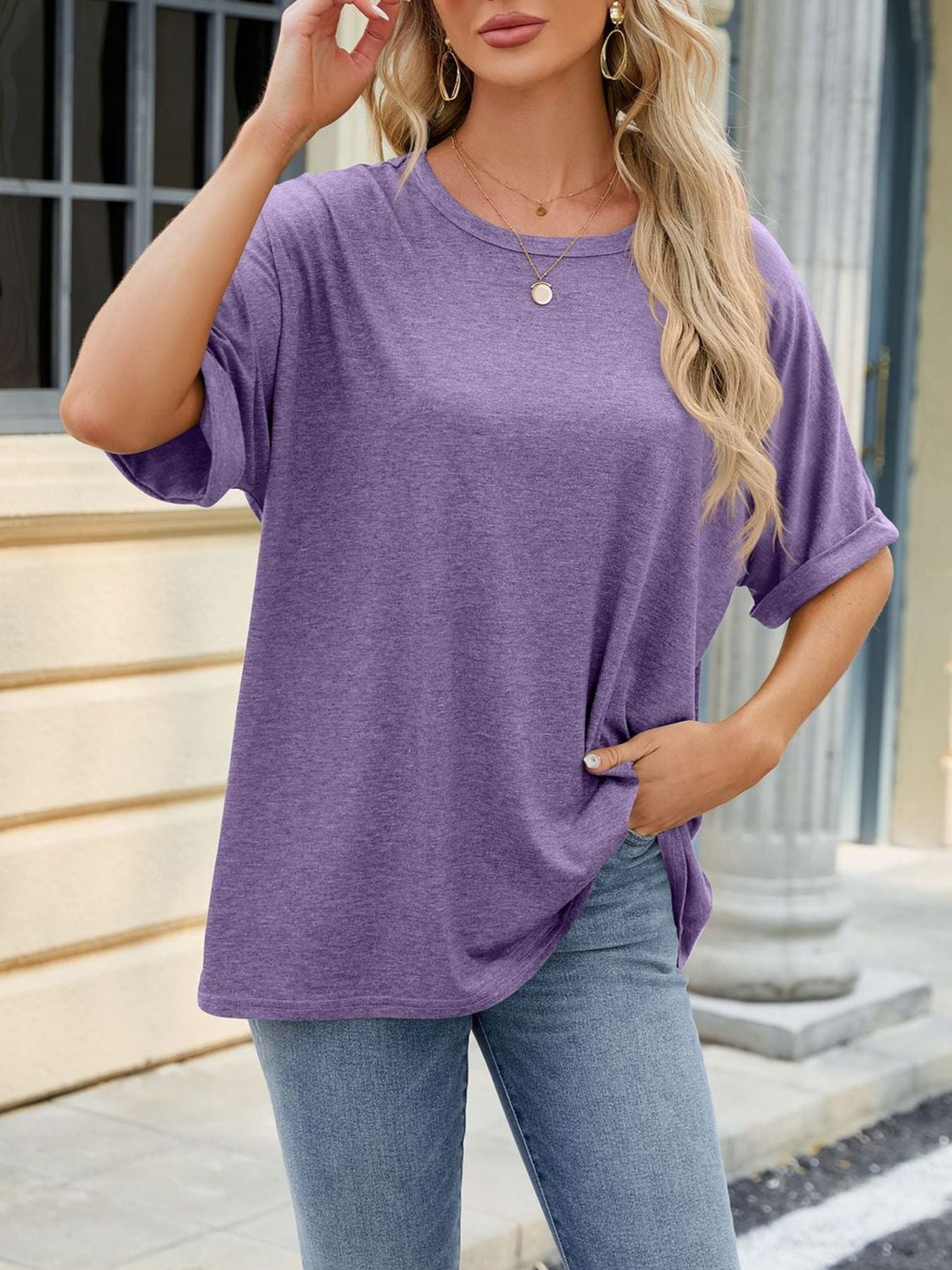 Casual Loose Fit Rolled Sleeve T-Shirt