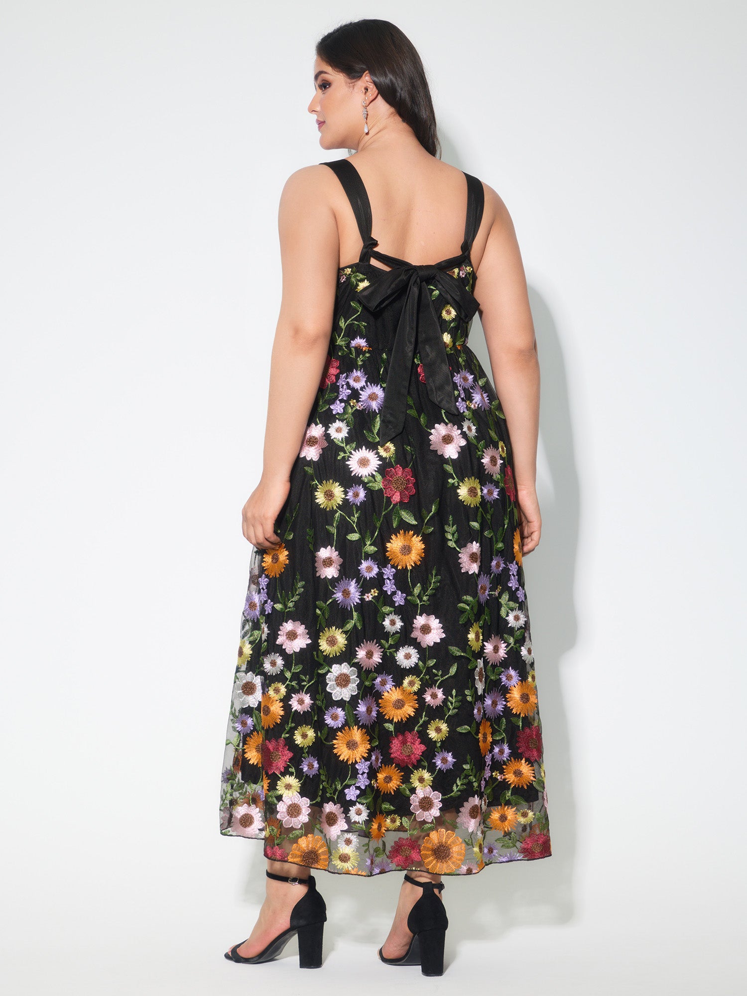 Pretty Florals Embroidered Mesh Maxi Dress