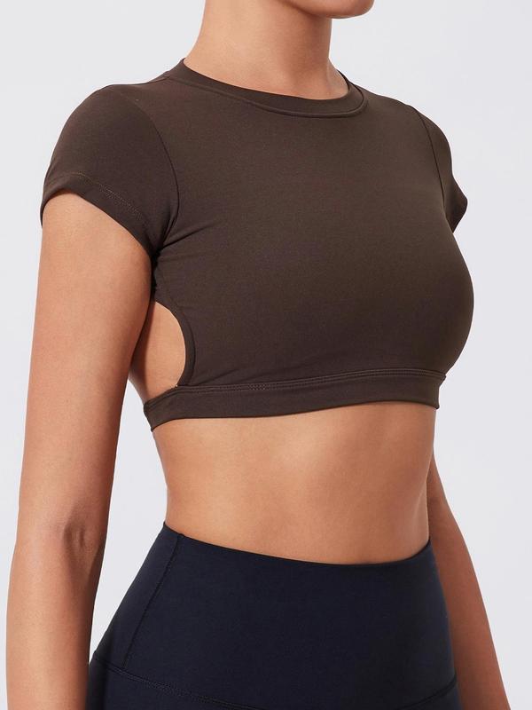Women’s Backless Crop Gym Top — Short Sleeve Active Tee