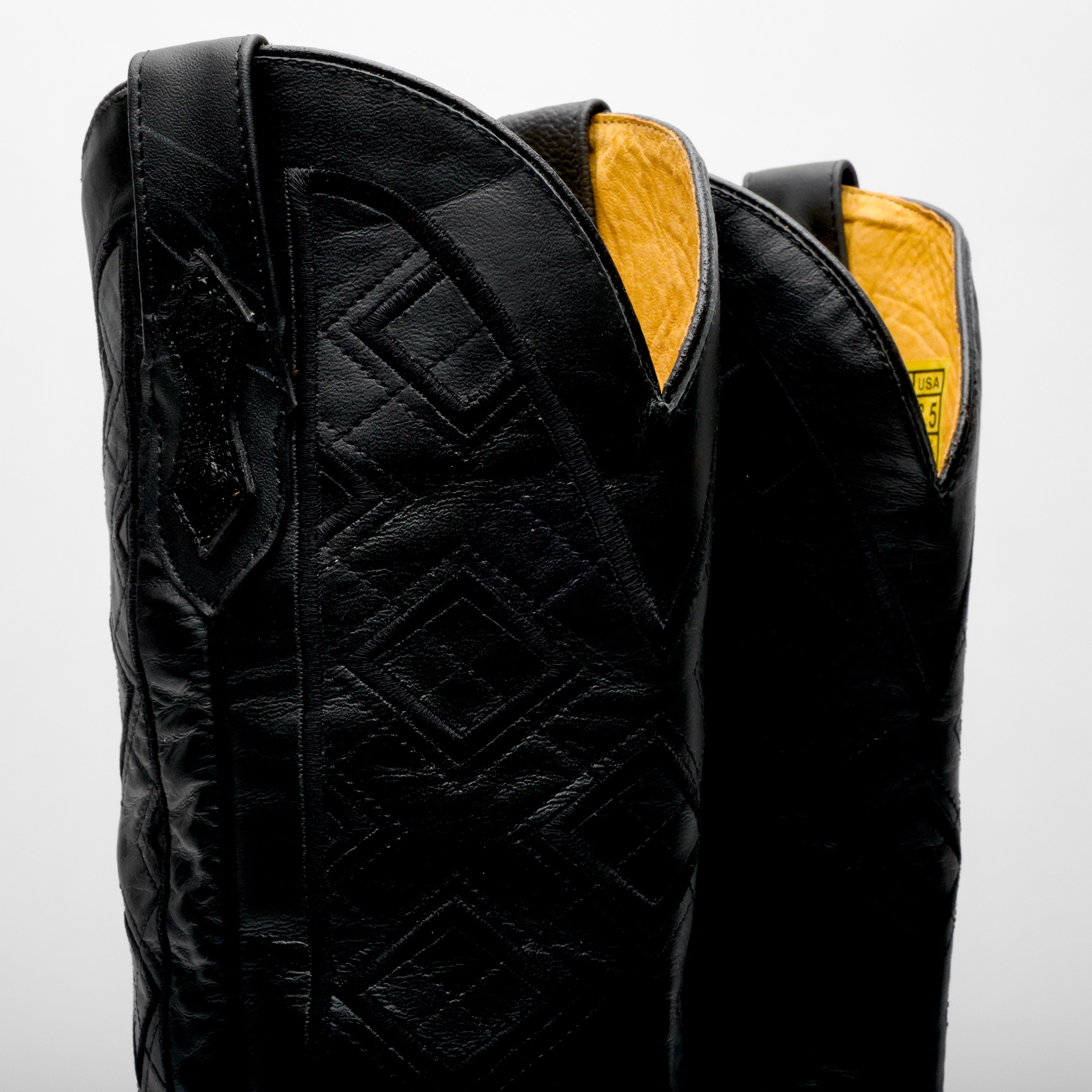 Black Ostrich Leather Boots - Square Toe