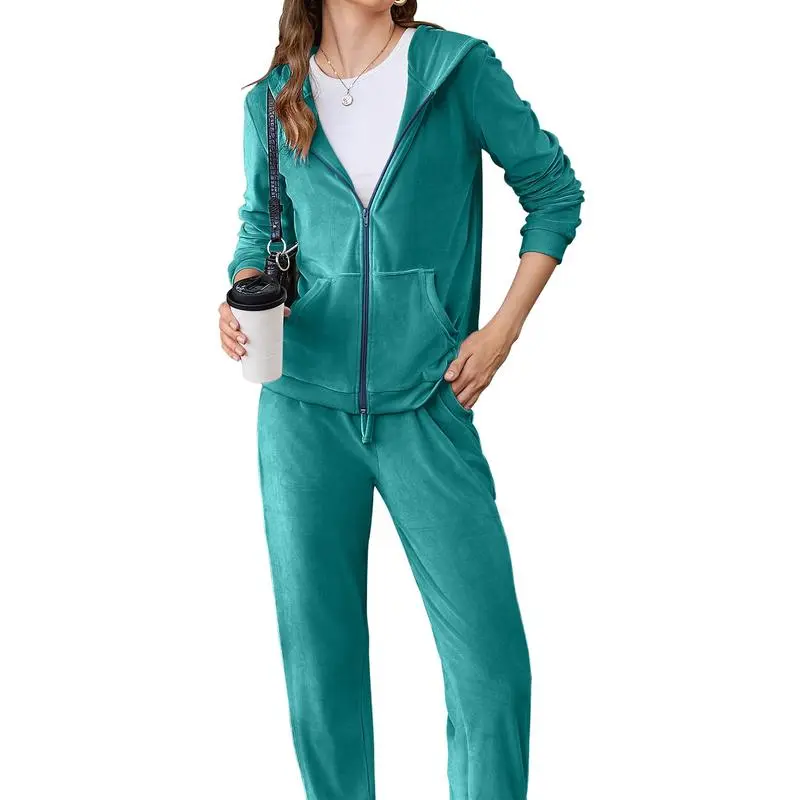 Women’s Velour Tracksuit Set – Zip Hoodie & Jogger Pants