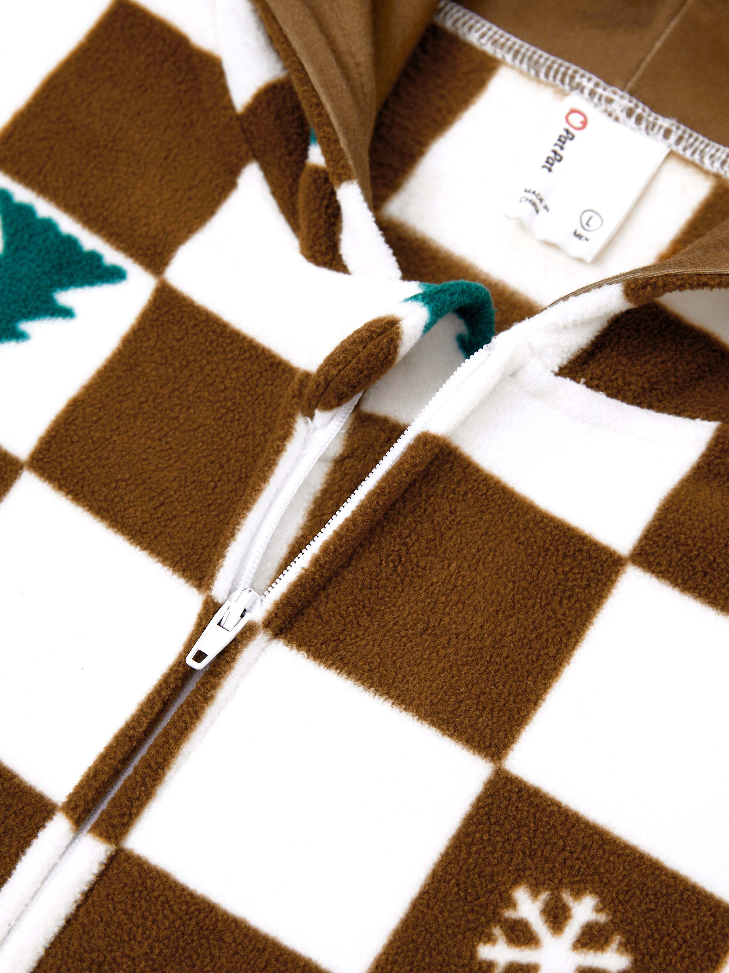 Christmas Onesies Matching Family Fleece Hoodie Pajamas Set Gingerbread Christmas-theme Plaid Print PJS with Christmas Socks Color block