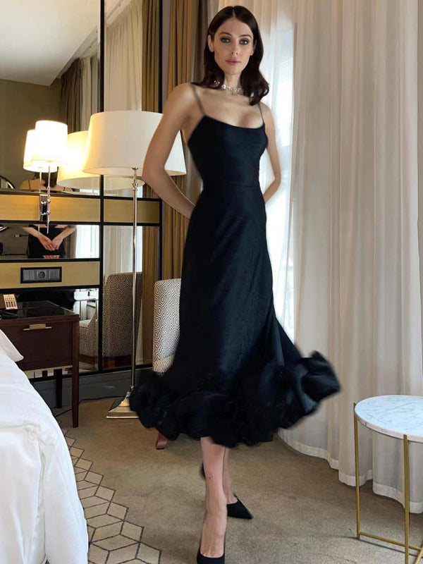 Style A-Line Skirt With Spaghetti Straps And Big Swing Three-Dimensional Flowers