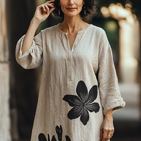 Vintage Loose Linen Patchwork Dress c738