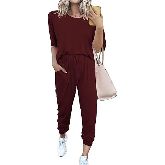 Women's 2-Piece Crew Neck Short Sleeve Tracksuit Jogger Set