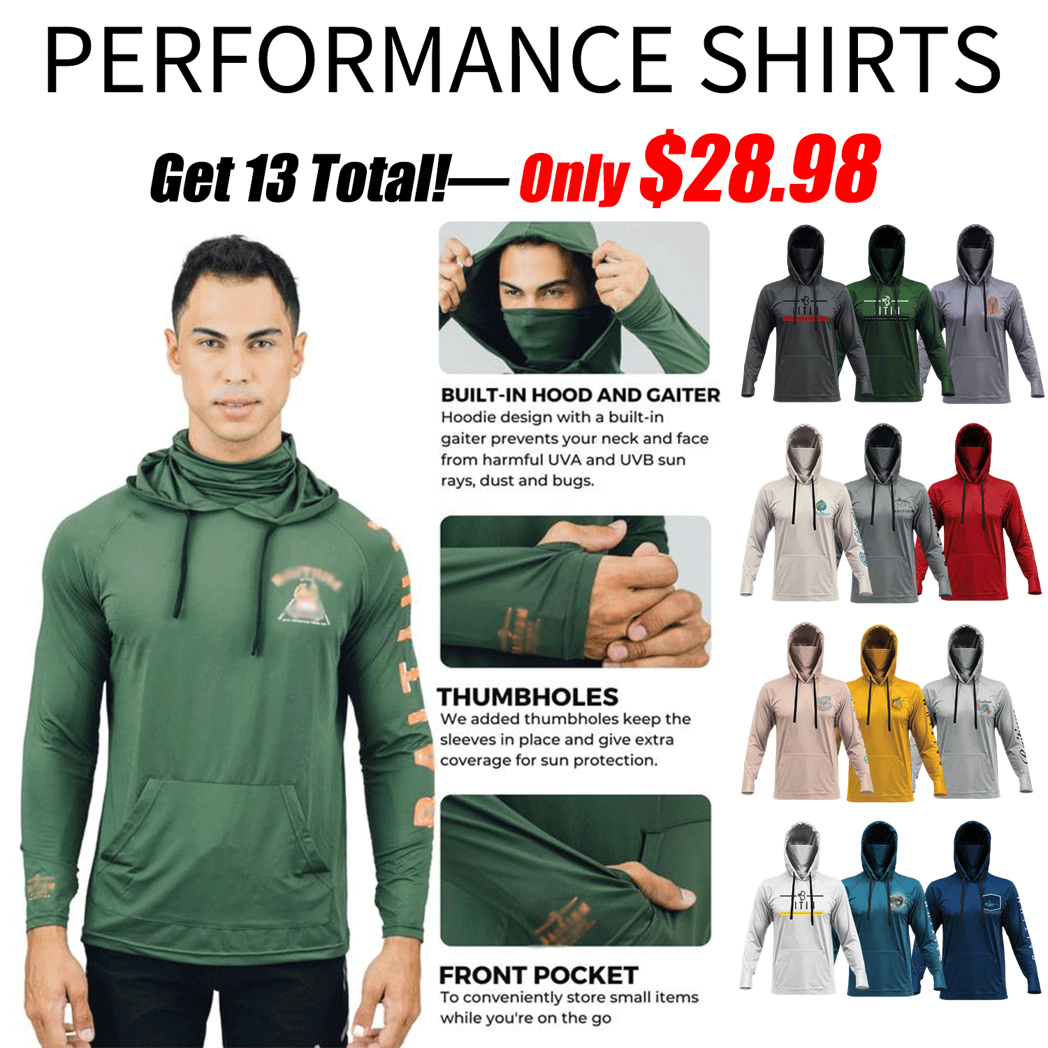 🔥🔥Men’s Hooded UPF 50 Work & Fishing Shirt with Built-In Face Gaiter