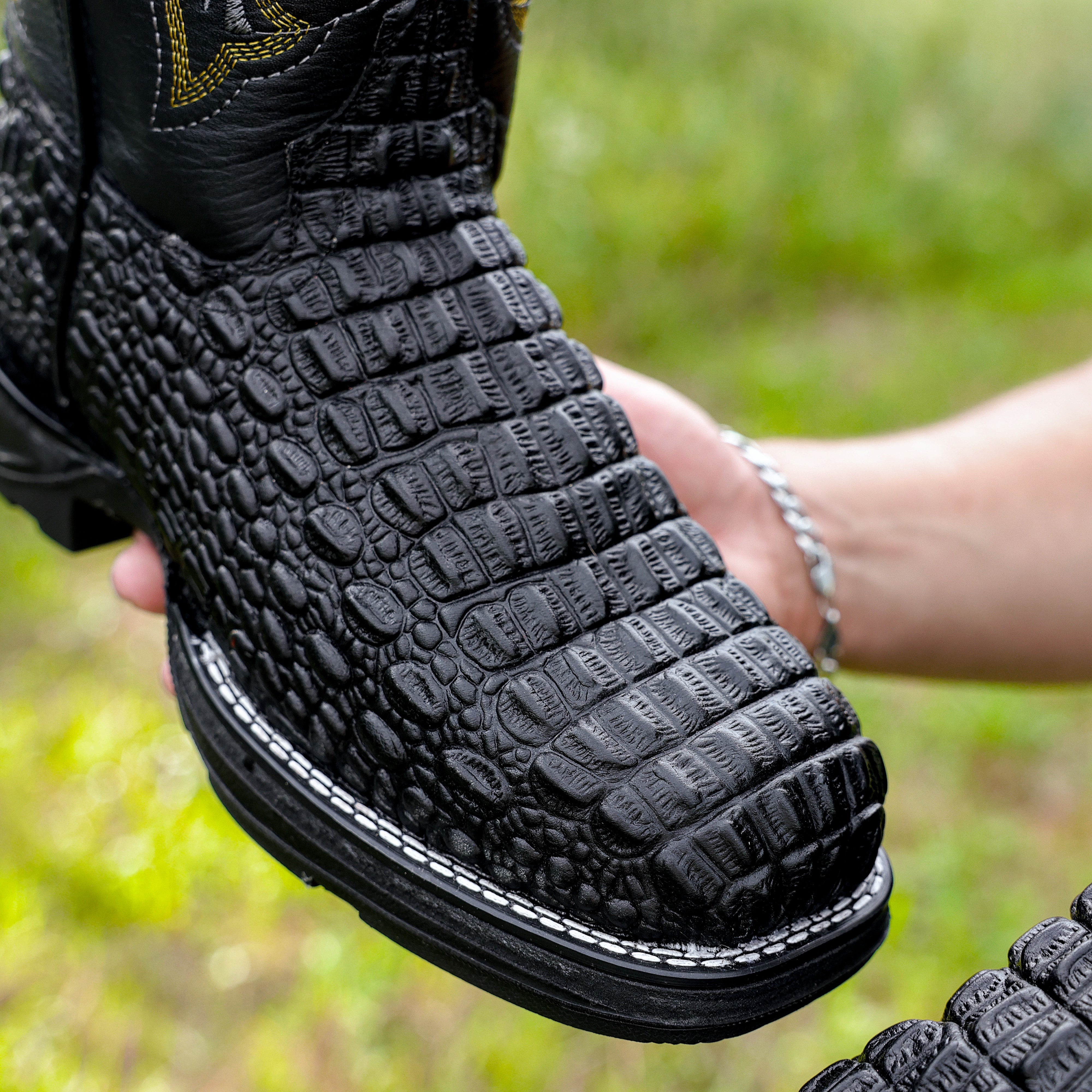 Black Caiman Hornback Leather Boots With 3D Lightweight BLACK EDITION Sole - Composite Toe
