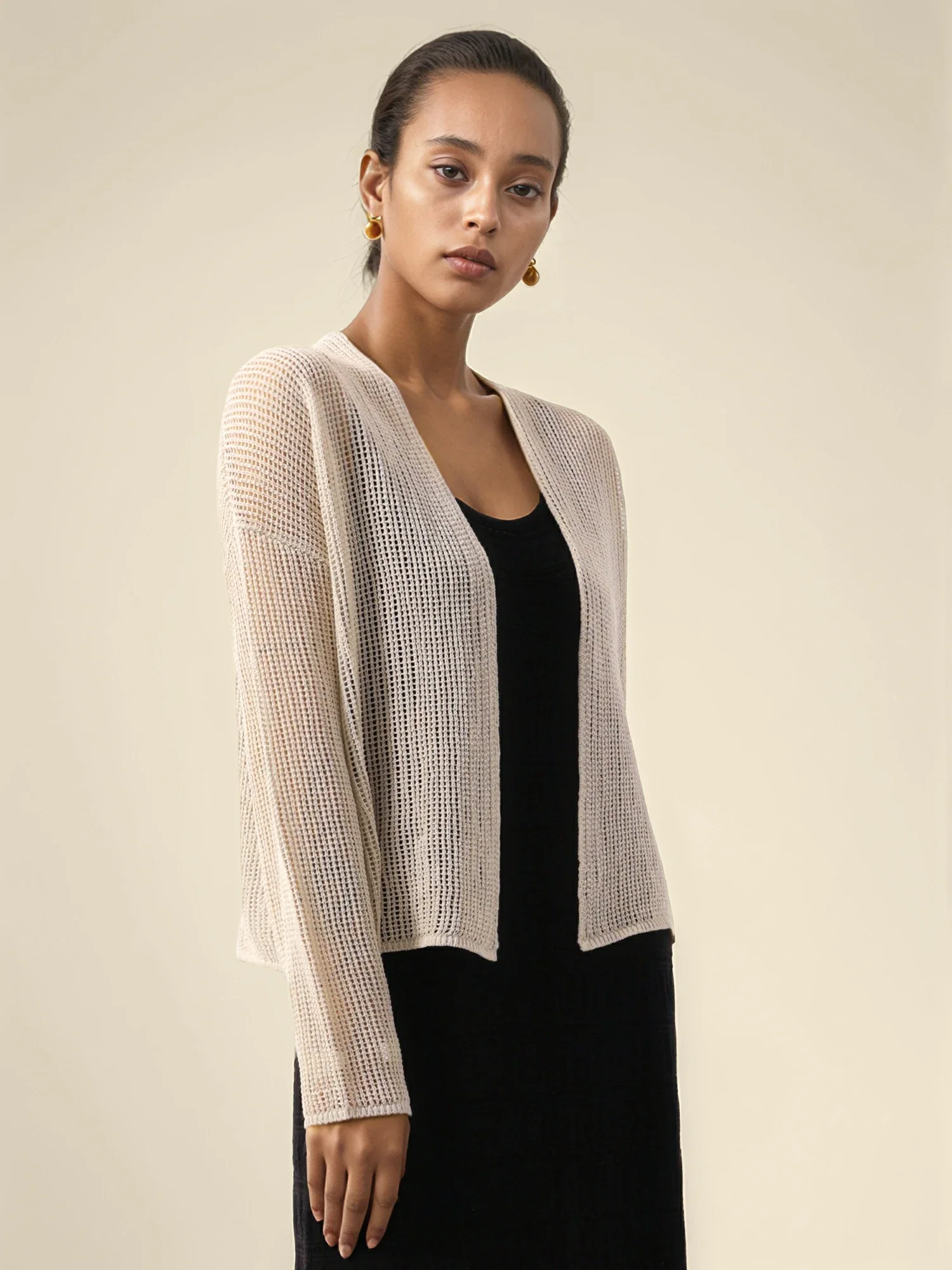 Cotton & Lyocell Long Sleeve Hollow Cardigan