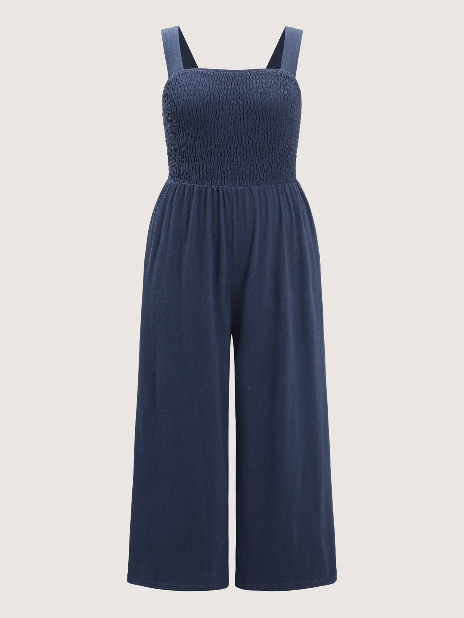 Shirred A-Line Wide Strap Jumpsuit