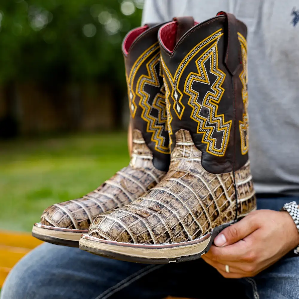 Desert Caiman Belly Leather Boots With 3D Lightweight Sole - Composite Toe