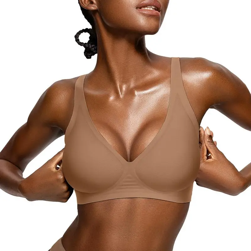 Womens Comfortable Wireless Bras Push Up Bralettes Seamless Tshirts Bras Deep V