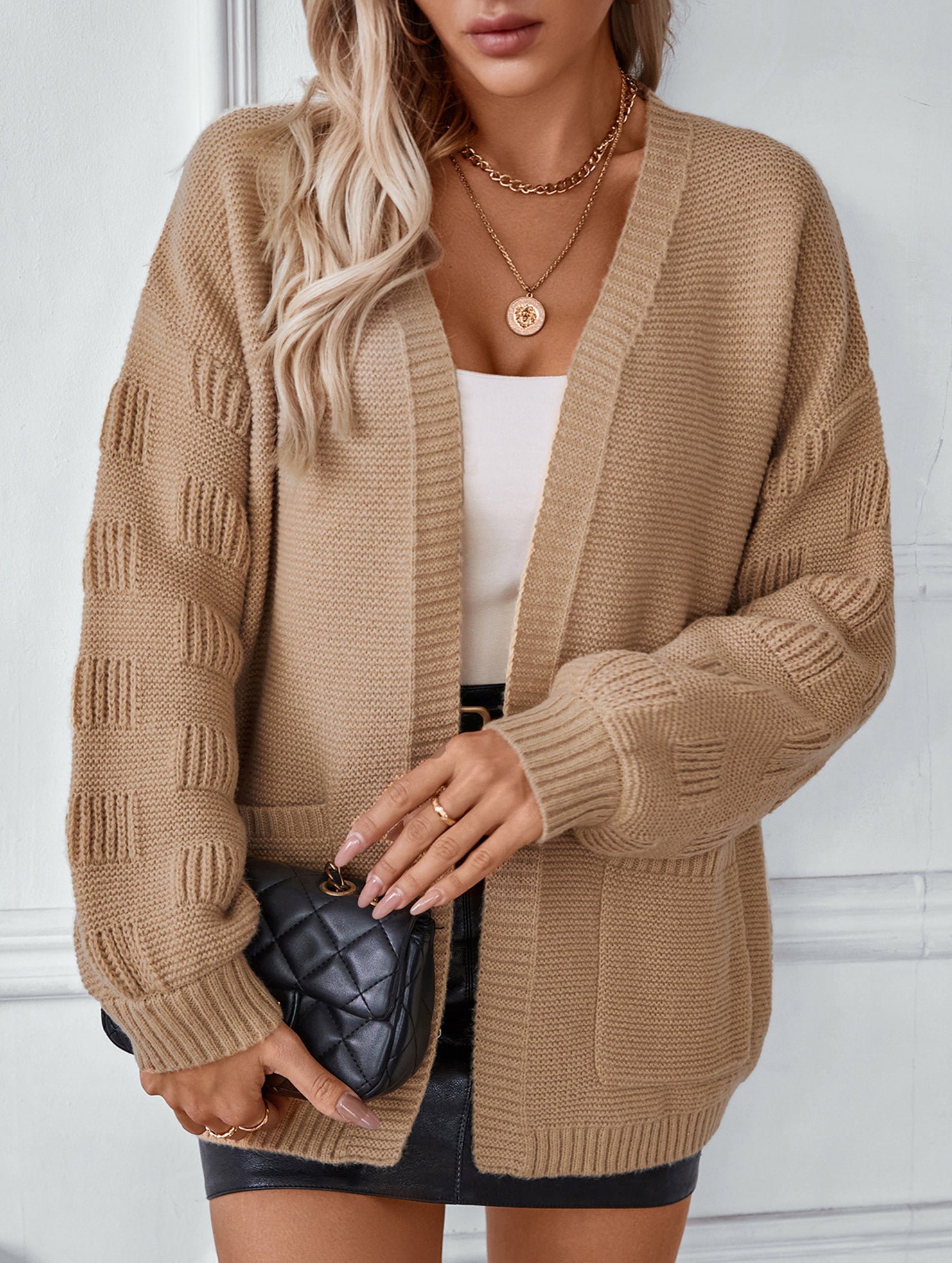 Pocket Open Front Loose Knit Cardigan