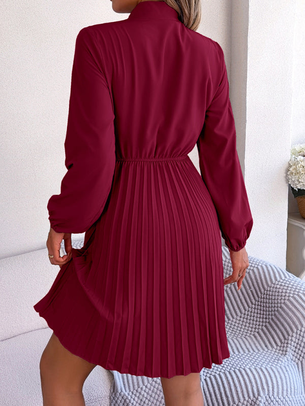 Autumn And Winter Tie Waist Long Sleeve Pleated Skirt