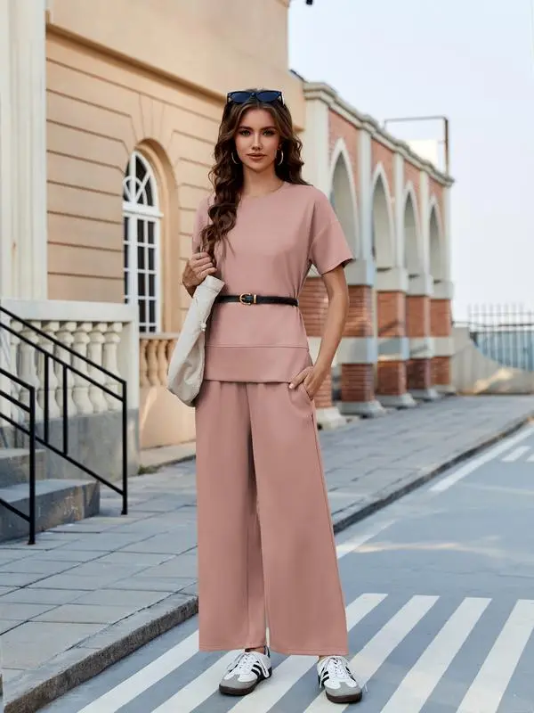 2 Piece Tracksuit For Womens Wear Soft Short Sleeve