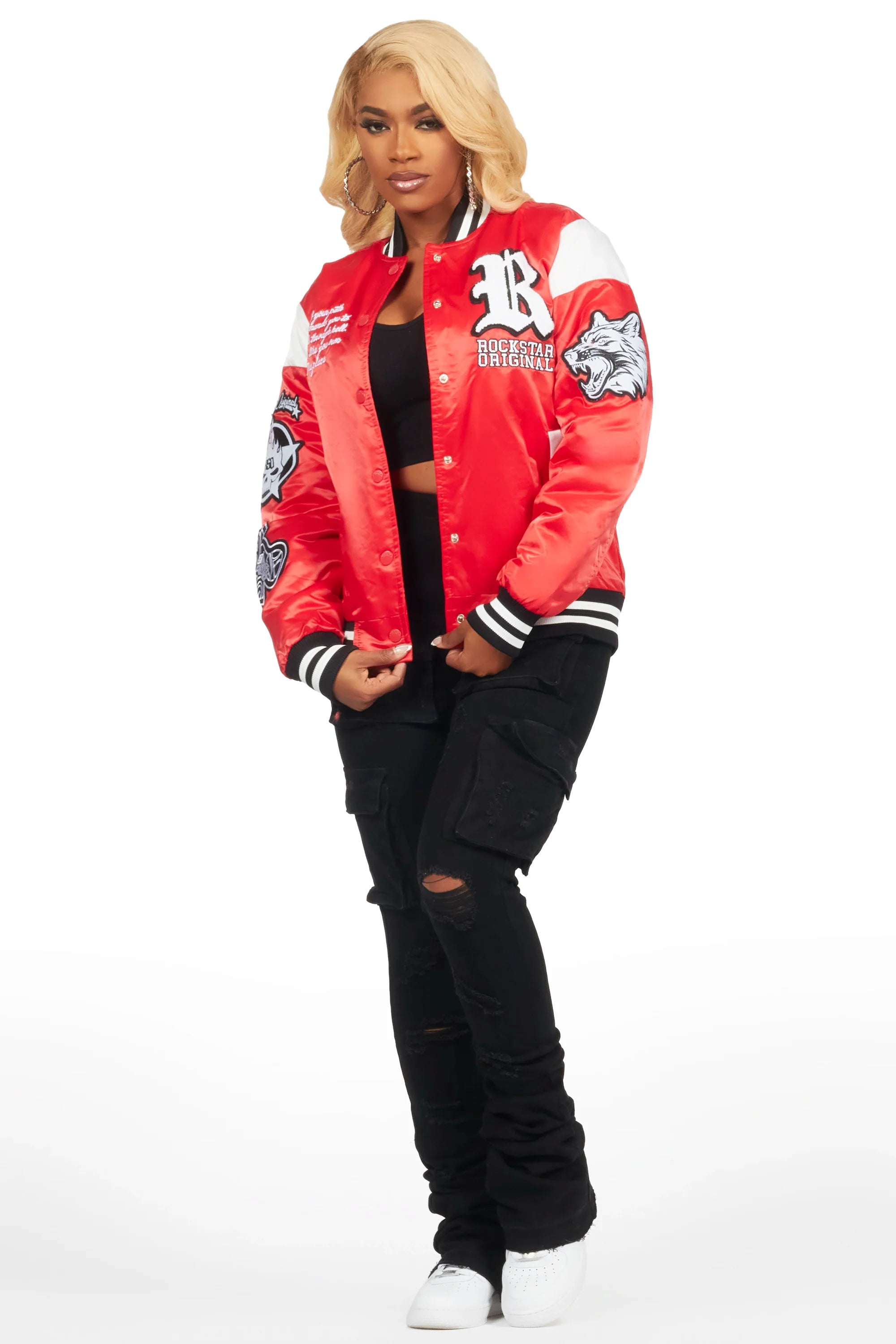 Sosa Red Satin Varsity Jacket