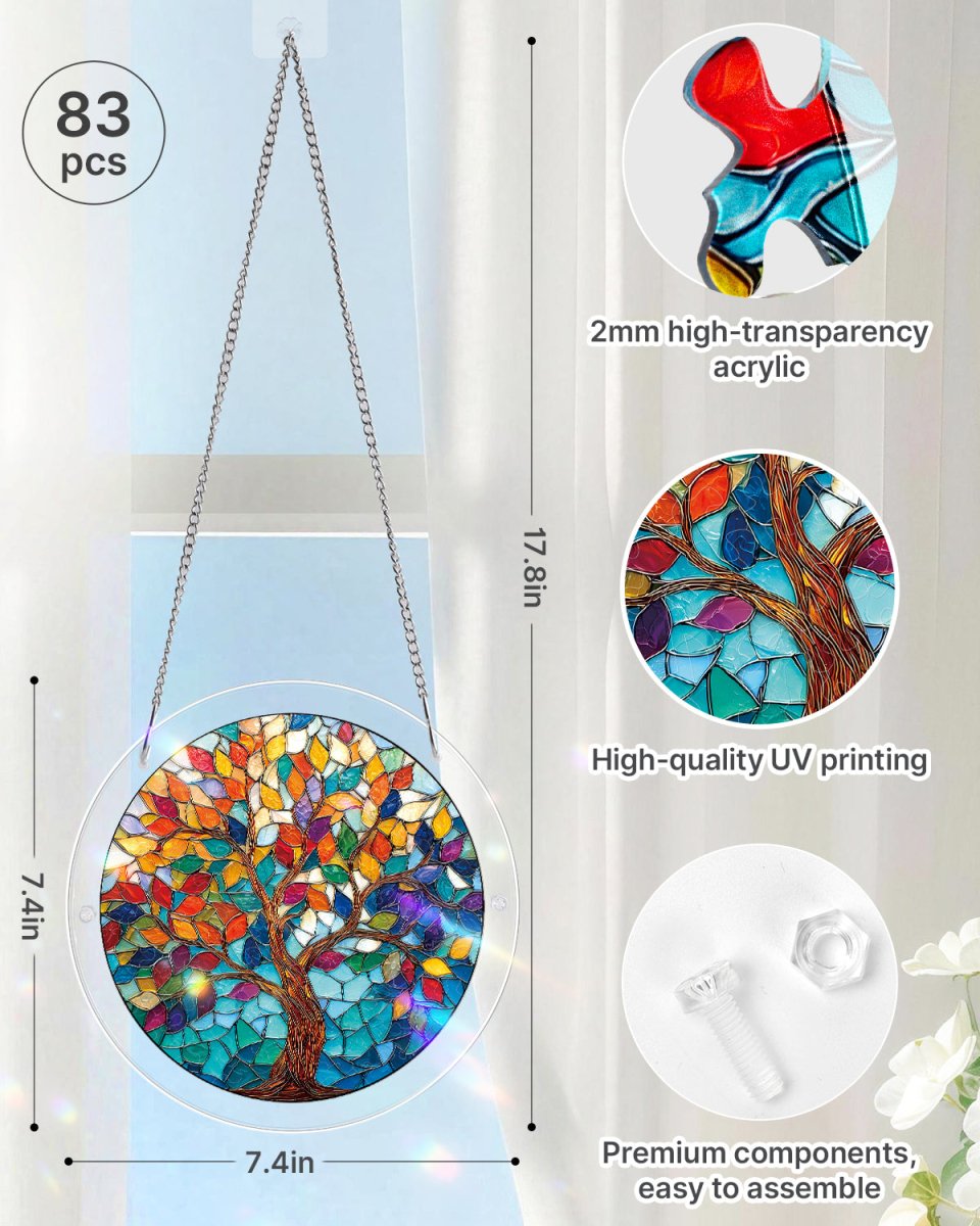 Acrylic Jigsaw Puzzle Suncatcher - Tree of Luminous Leaves