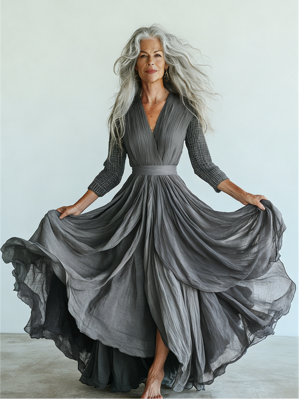 Embroidered Retro Loose Embroidered Printed Contrast Color Dress4071