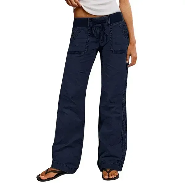 Solid Seam Detail Drawstring Mid Rise Straight Leg Pants High Stretch Fabric Women's Wear Minimalist Fit Basic Style Multiple Colors