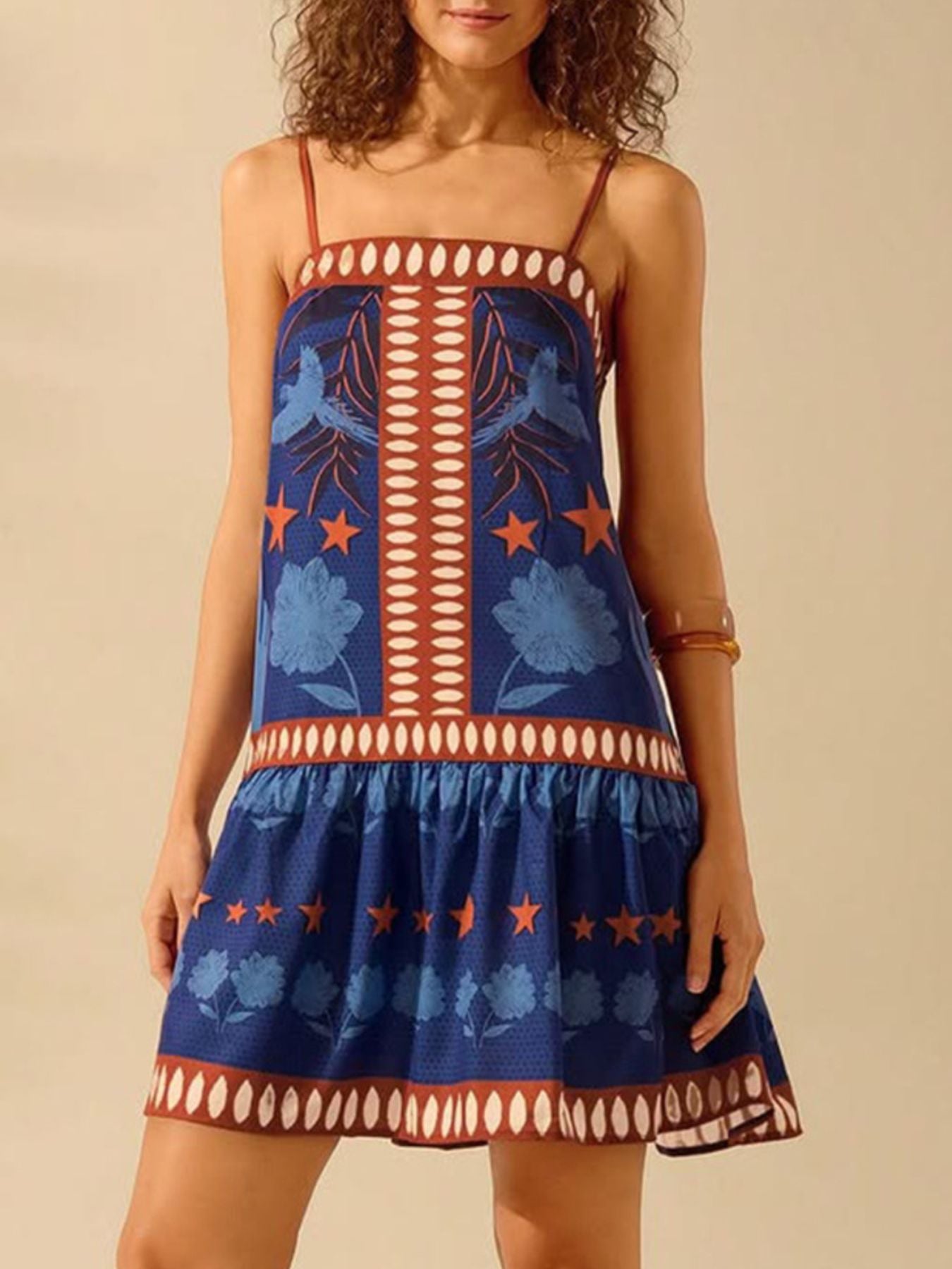 Printed Ruffle Hem Mini Dress