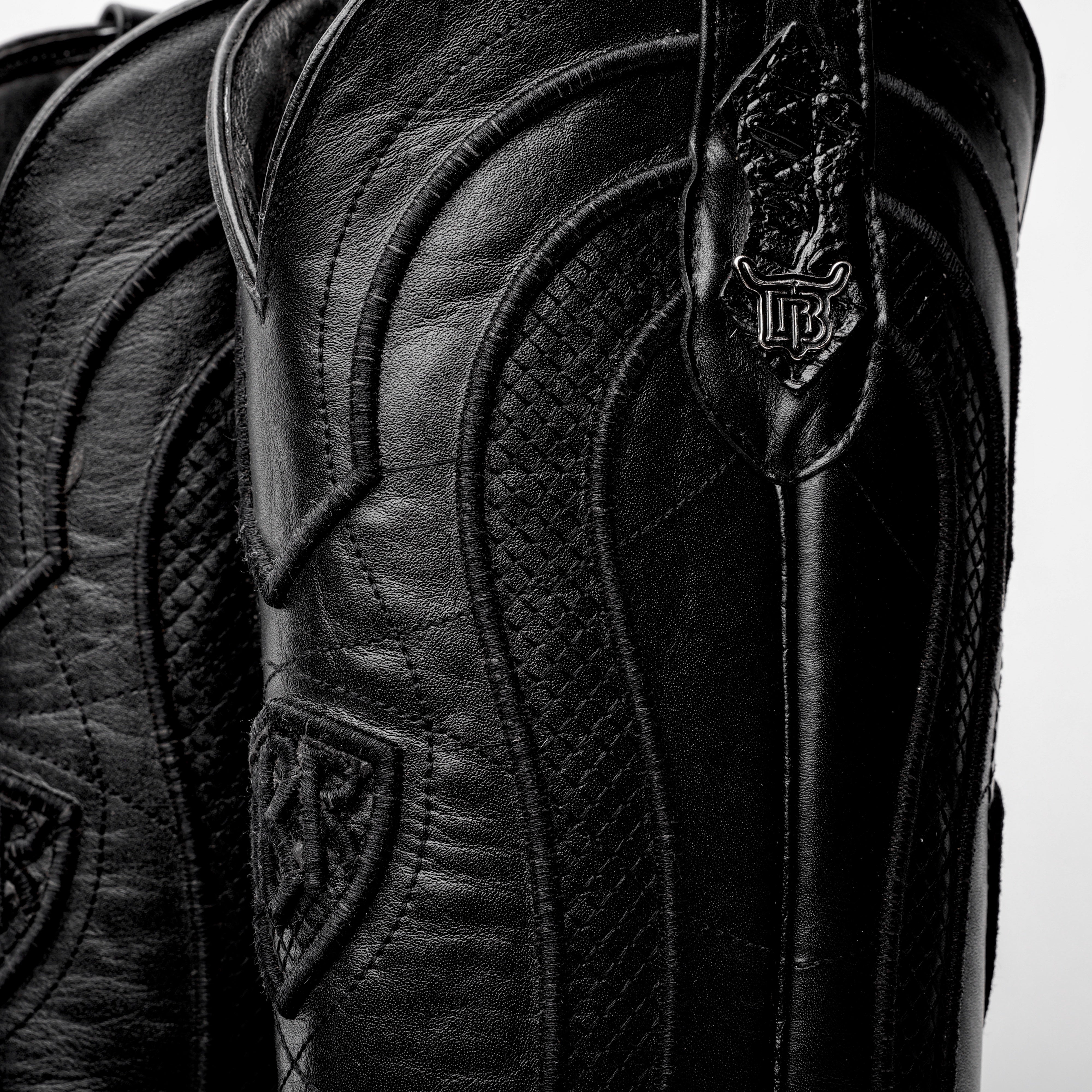 Total Black Caiman Belly Leather Boots - Square Toe