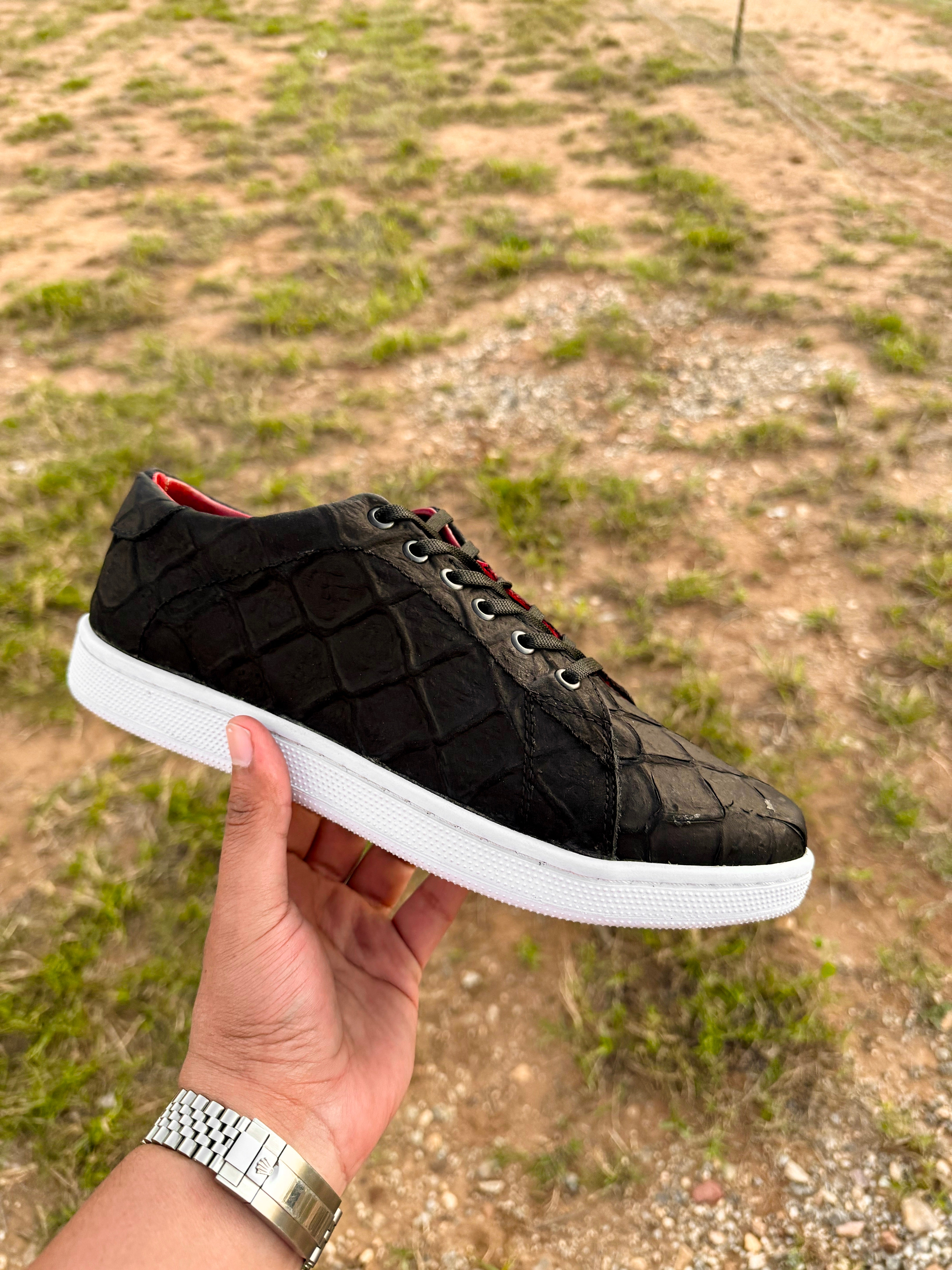 Matte Black Pirarucu Leather Shoes