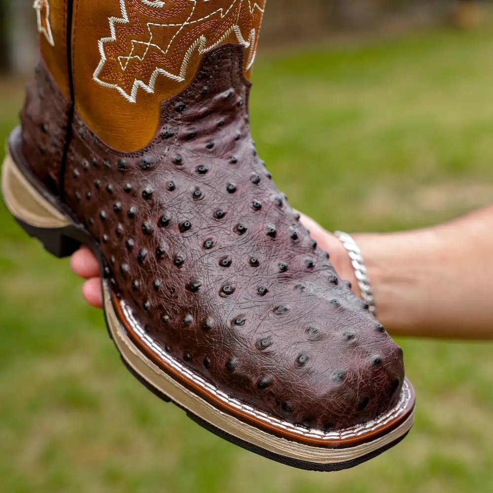 Brown Ostrich Leather Boots With 3D Lightweight Sole - Composite Toe