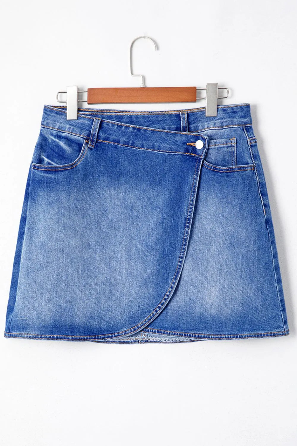 Wrapped Crossed Waist Denim Mini Skirt