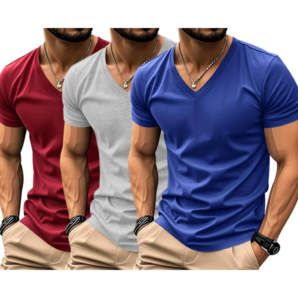 Men's Solid V-Neck Short Sleeve T-Shirt, Soft Breathable Heart-Neck Top, Classic Basic Versatile Tee – Suitable for Daily Wear, Layering & Outdoor Sports, Casual Fashion Must-Have for Men