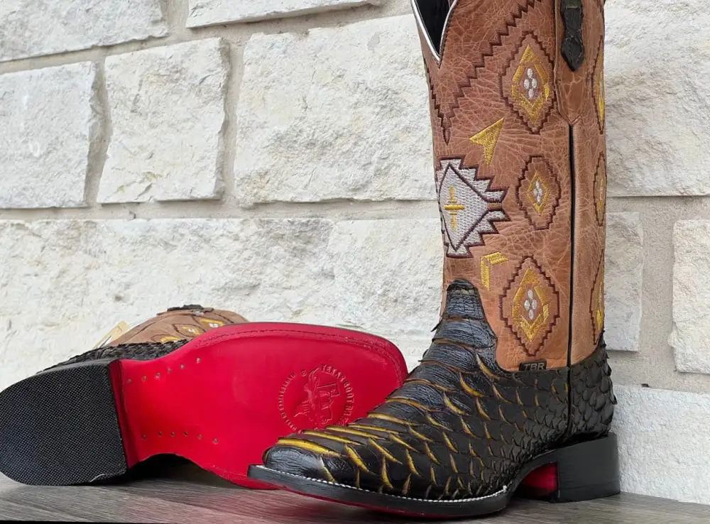 Men’s “Bumblebee” Python  Leather Boots With Tan Shaft