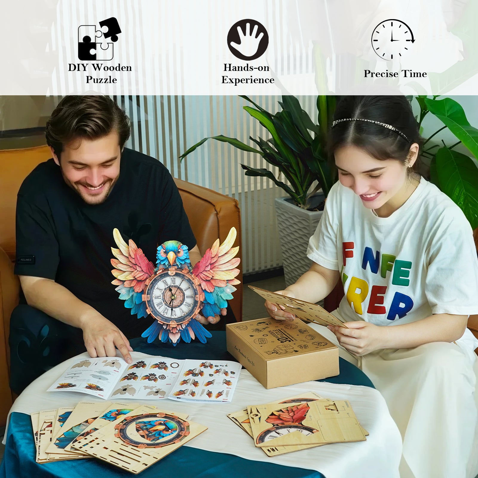 Parrot â€“ DIY Wooden Clock, 3D Puzzle Craft Kit