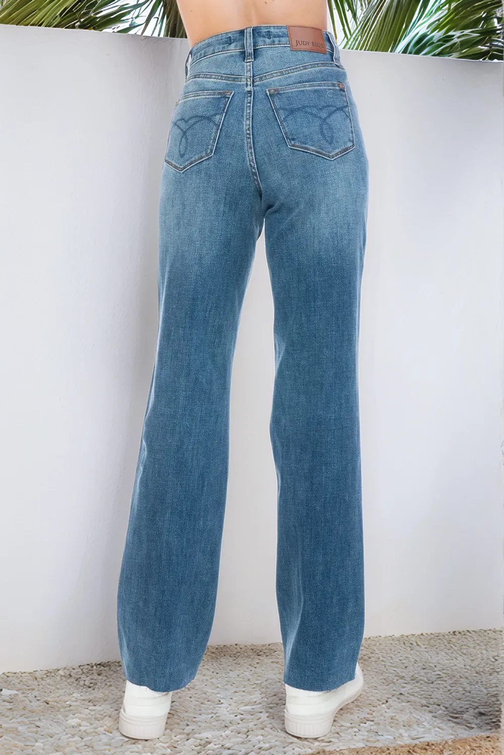 Blue Full Size Tummy Control Cut Raw Hem Straight Jeans