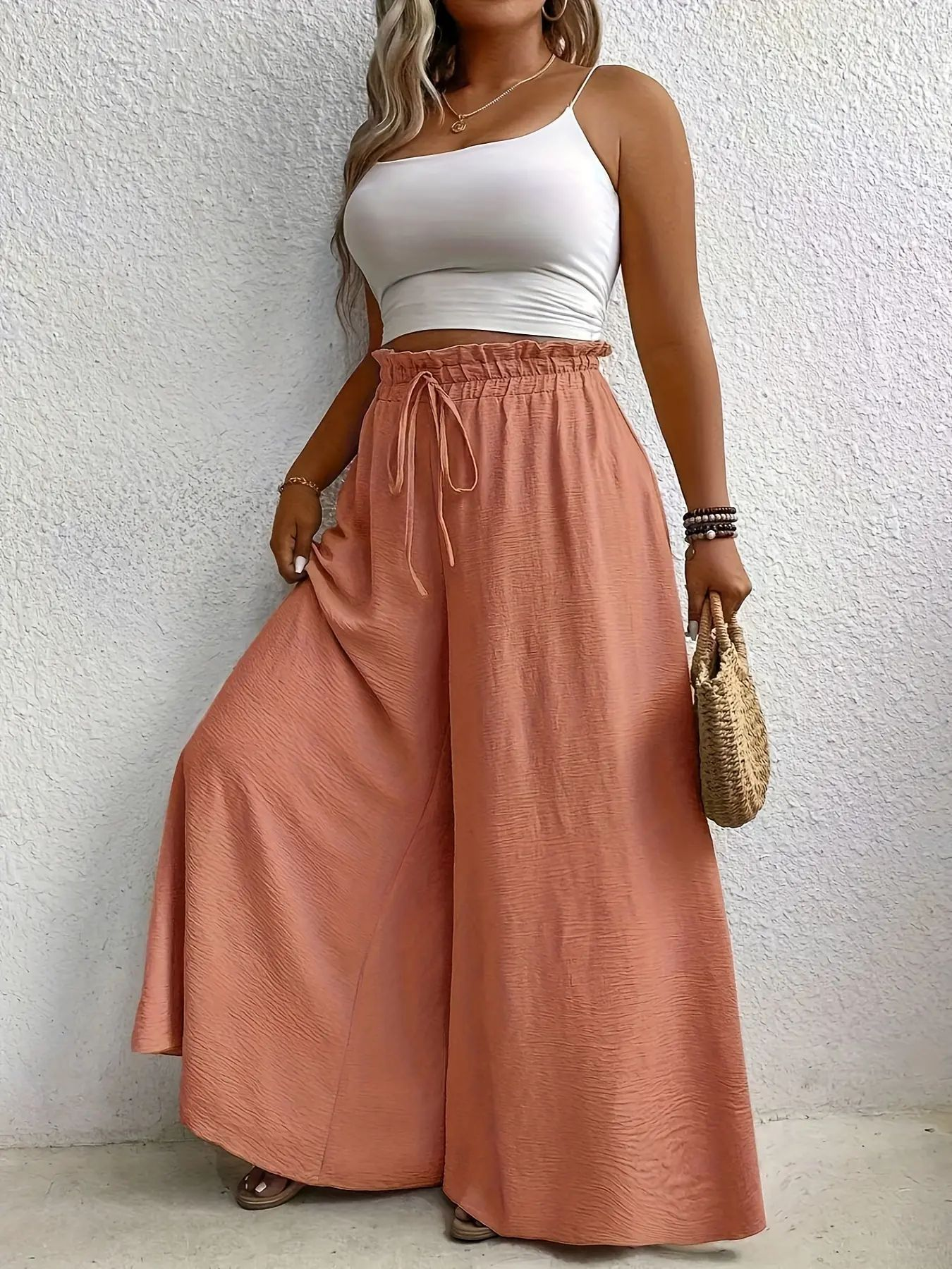 Elegant Plus Size Women's Wide Leg Pants, Loose Fit Commuter Style, Drapey Casual Trousers, Trendy Ladies Fashion