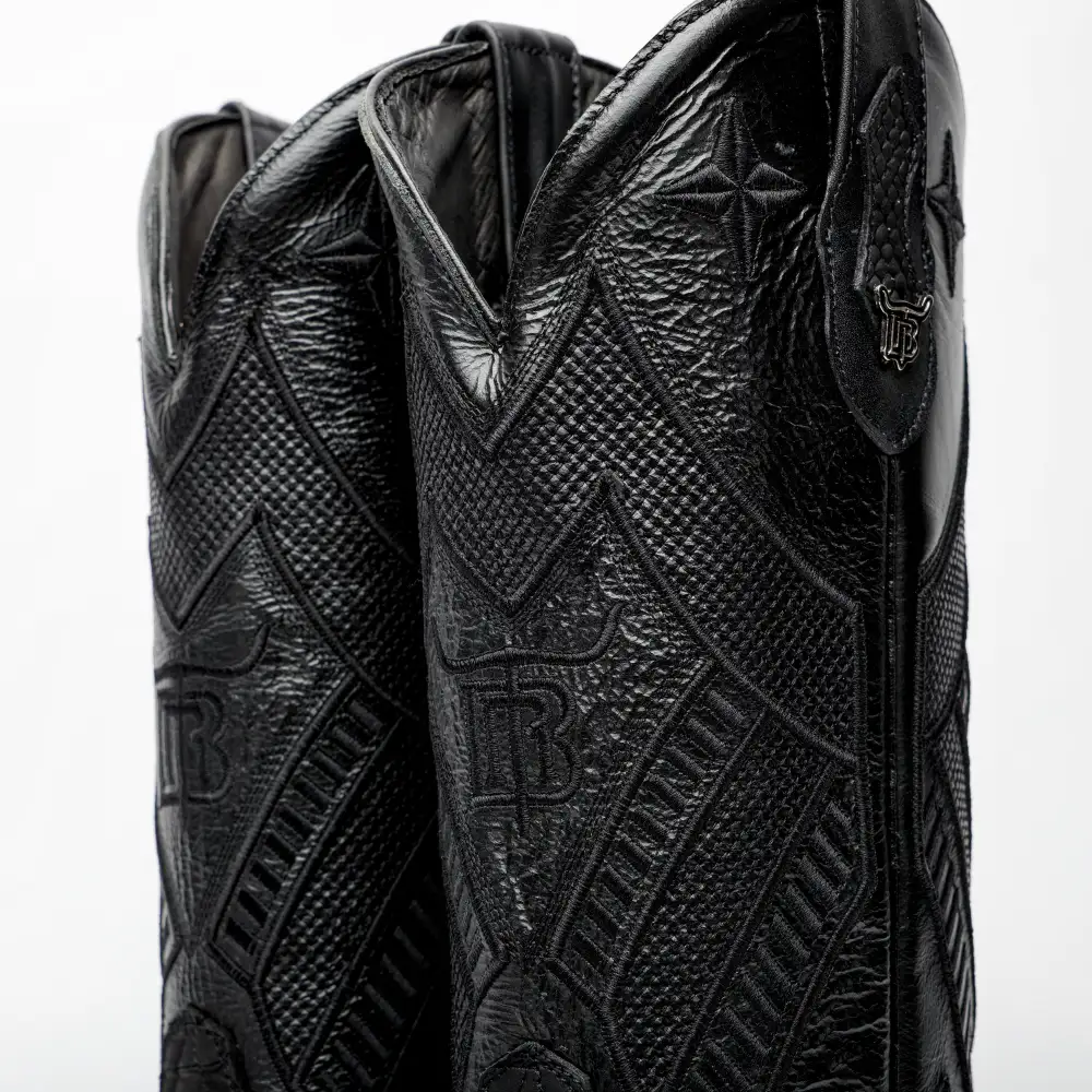 Matte Black Python Leather Boots - Square Toe
