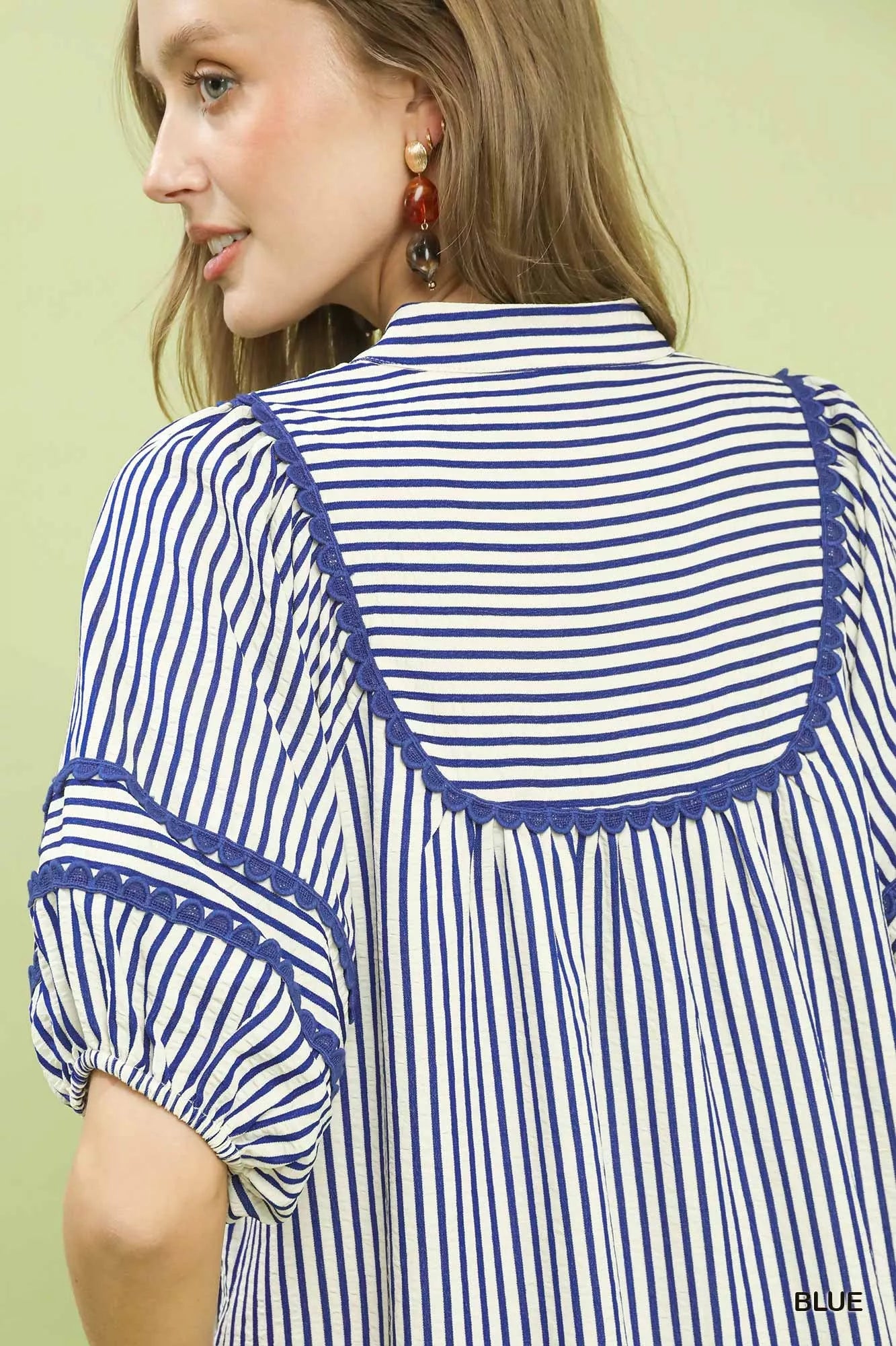 Umgee Striped Puff Sleeve Midi Dress