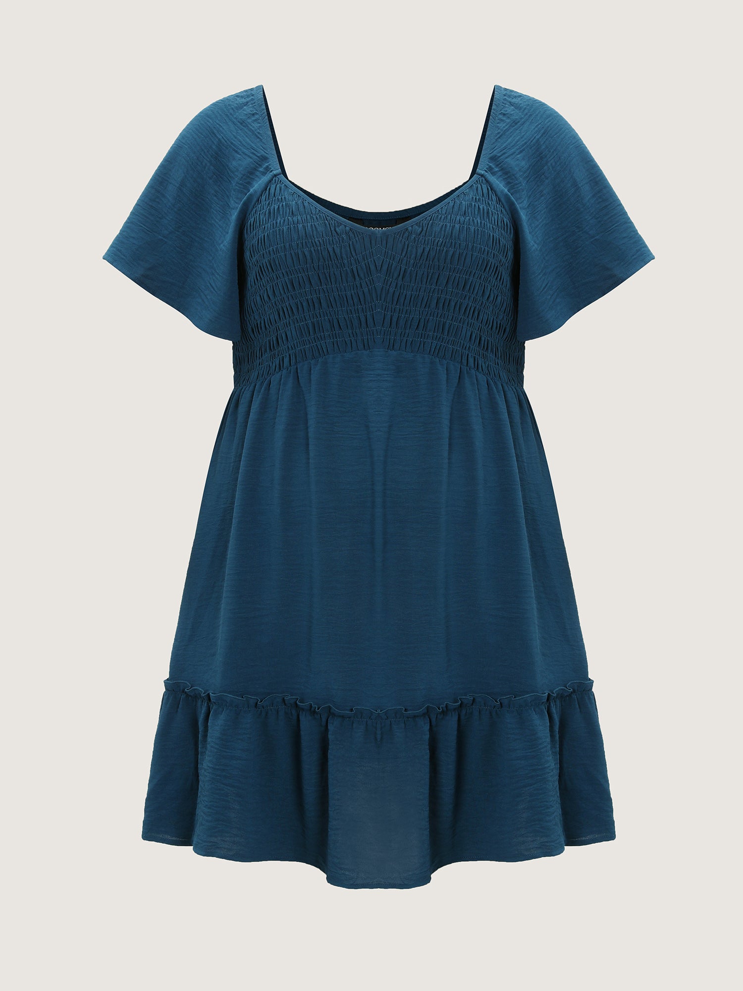 Shirred Bodice Ruffle Hem Flowy Mini Dress