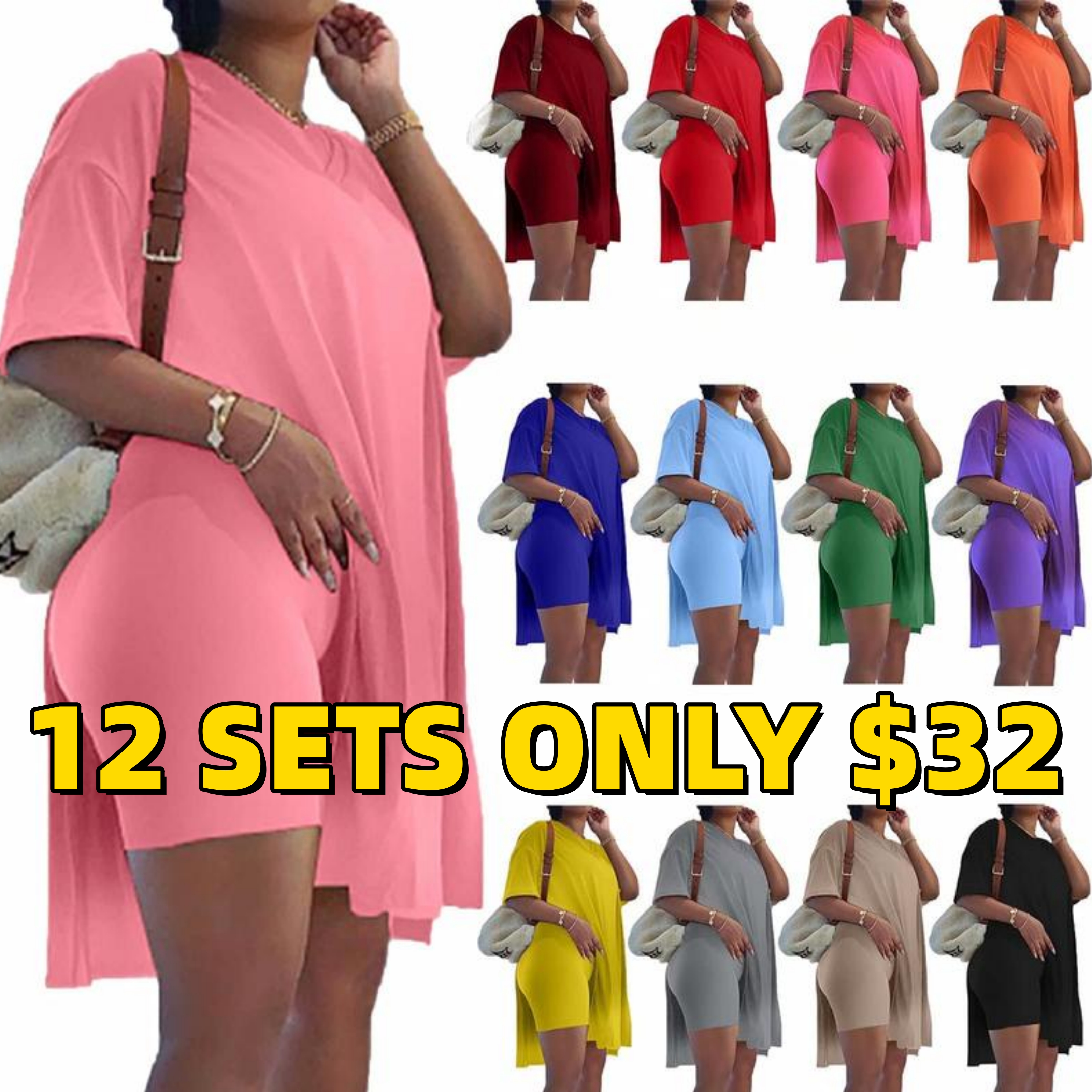 METAONLY Women Plus Size 2 Piece Outfits Short Sleeve Tunic Tops and Skinny Biker Shorts Sets Tracksuits Womenswear Bodycon Split Hem Lounge#springtok