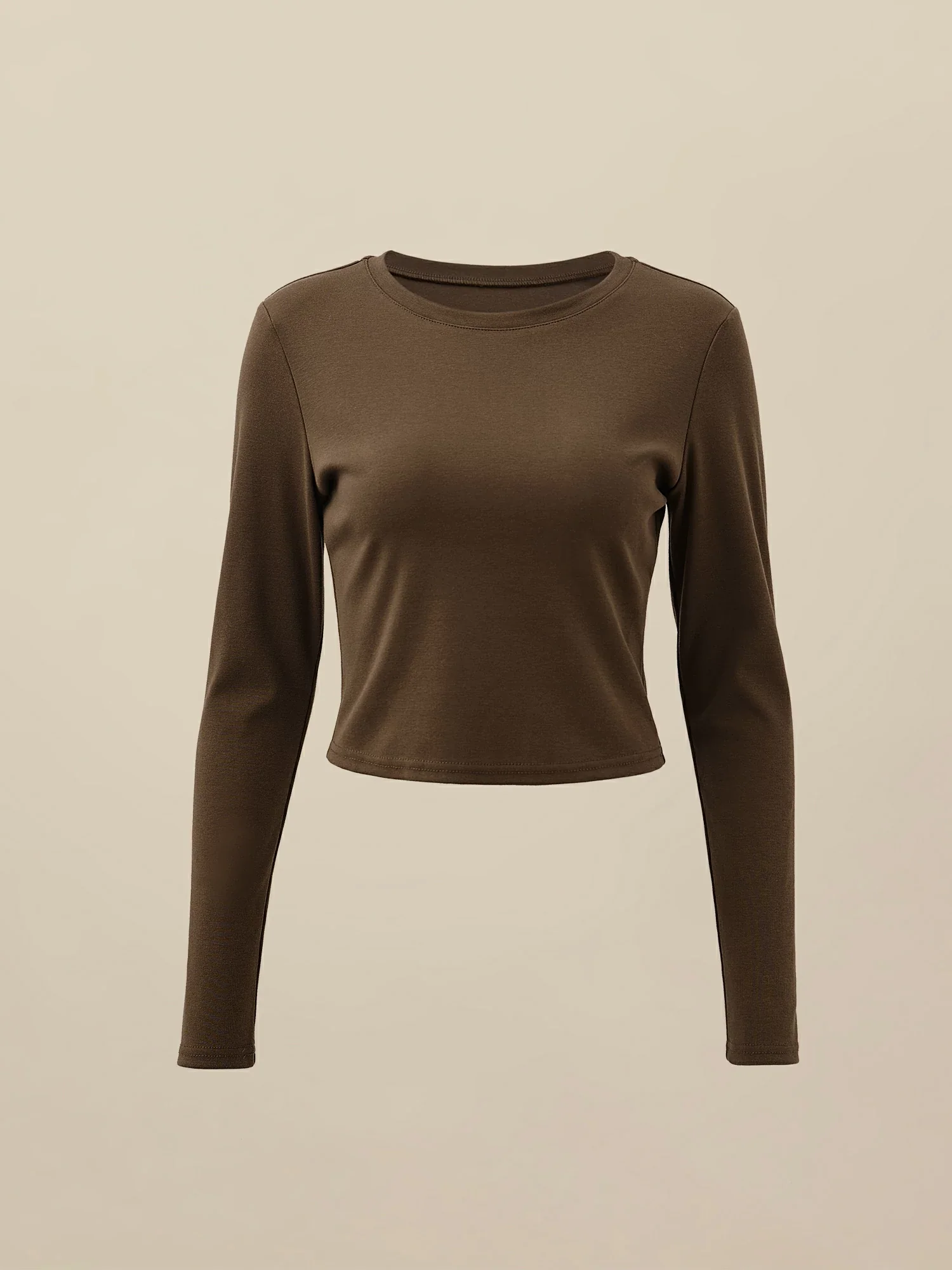 Women's Cotton Round Neck Long Sleeve Cropped Top