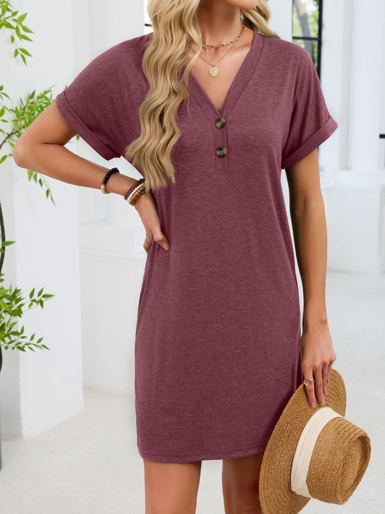 Casual V-Neck Short Sleeve T-Shirt Dress