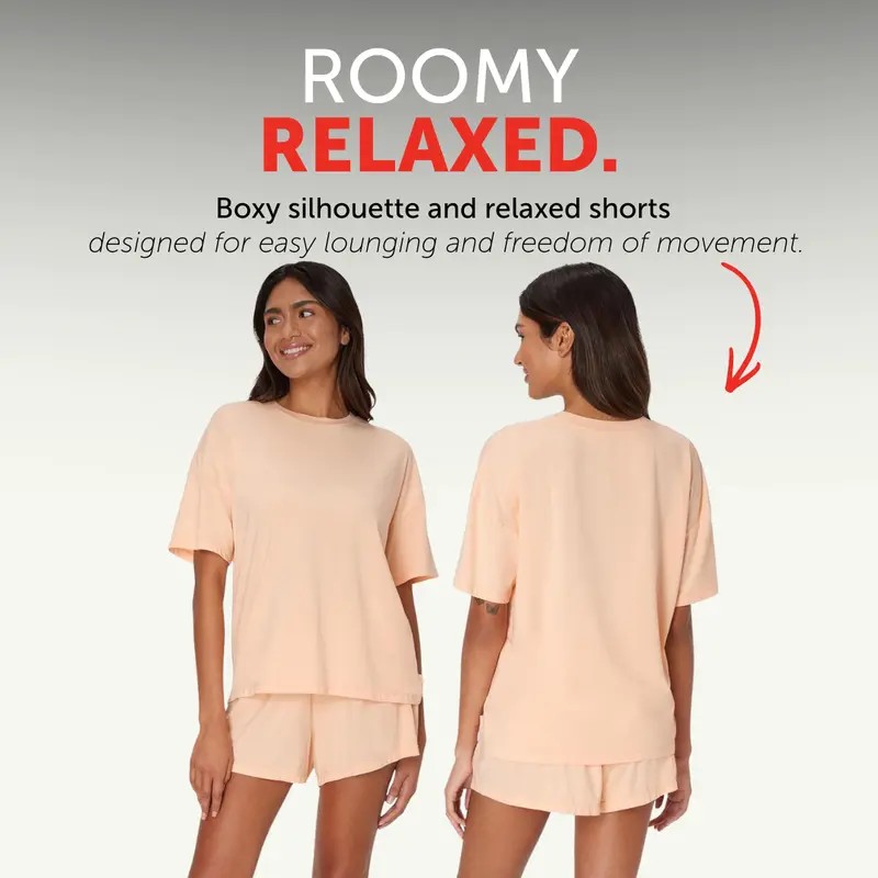 💝Last day promotion⏰Supersoft 2-Piece Lounge Set: Boxy Tee & Sleep Shorts – Breathable, Stretch Fit for Women