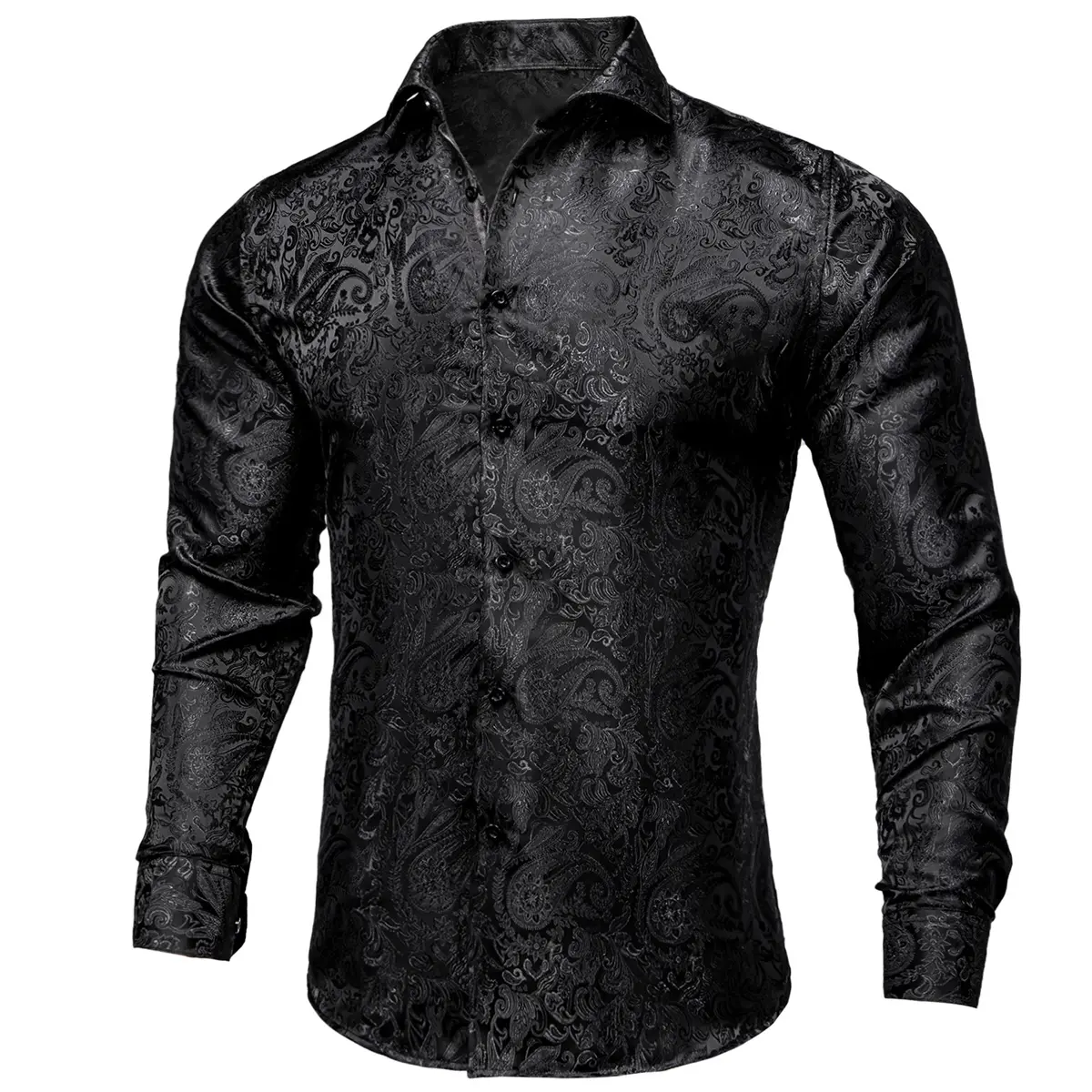 Men's Paisley Dress Shirt Long Sleeve Wrinkle Free Button Down Cowboy Shirts - Black