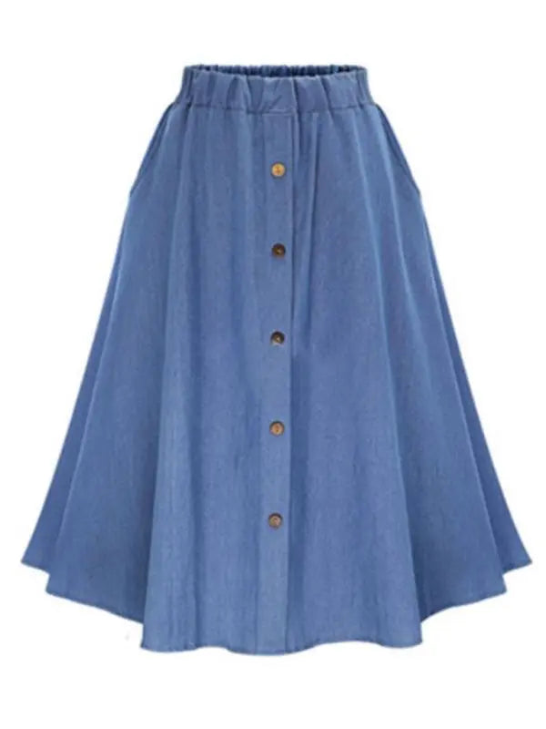 High Waist Solid Color Midi Denim Skirt