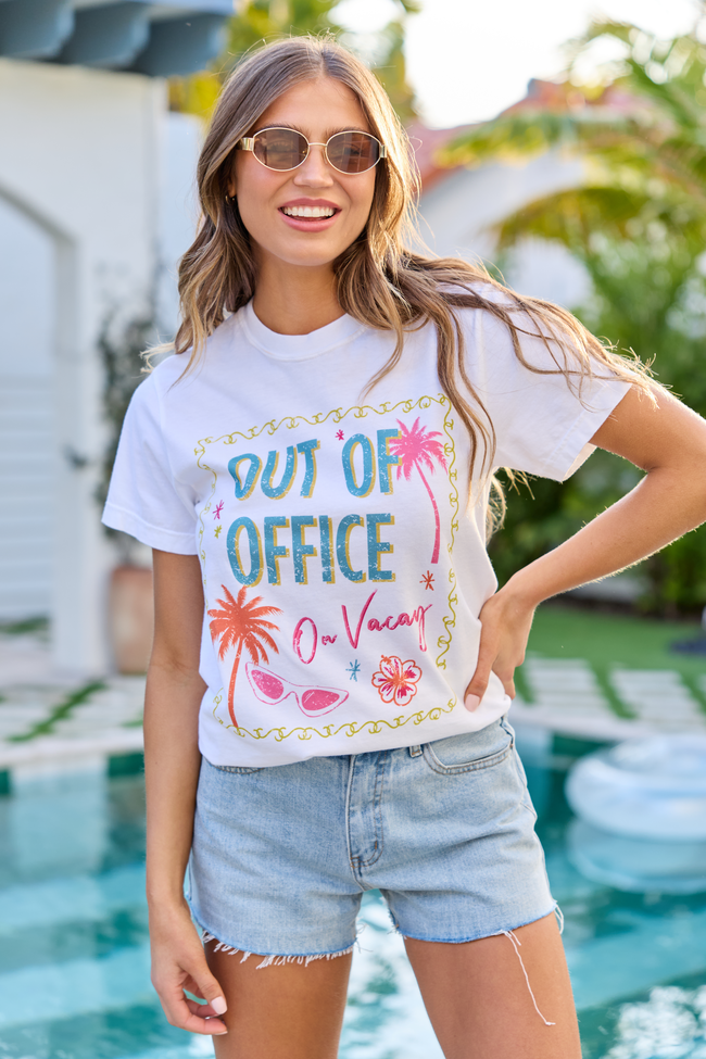 Out Of Office On Vacay White Graphic Tee
