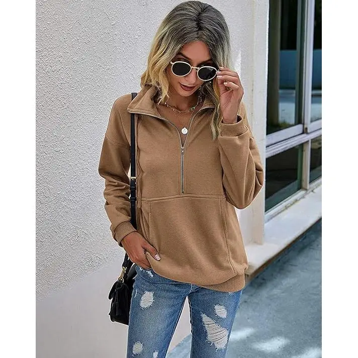 Women's Casual Long Sleeve Lapel Zipper Sweatshirt