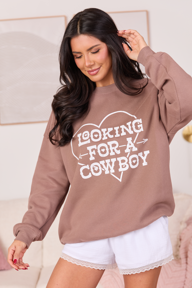 Looking For A Cowboy Mocha Graphic Sweatshirt