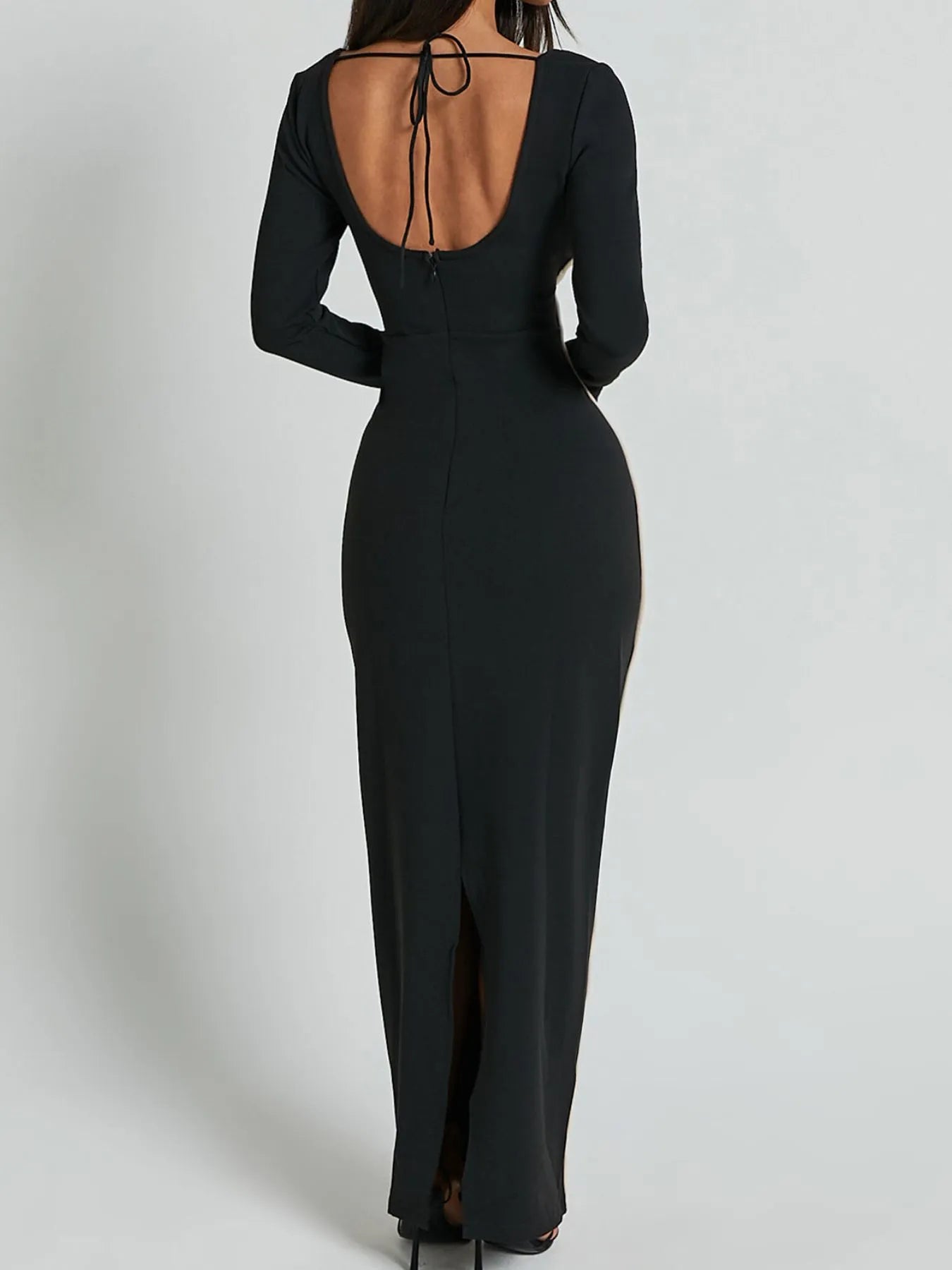 Contrast Trim Long Sleeve Bodycon Maxi Dress