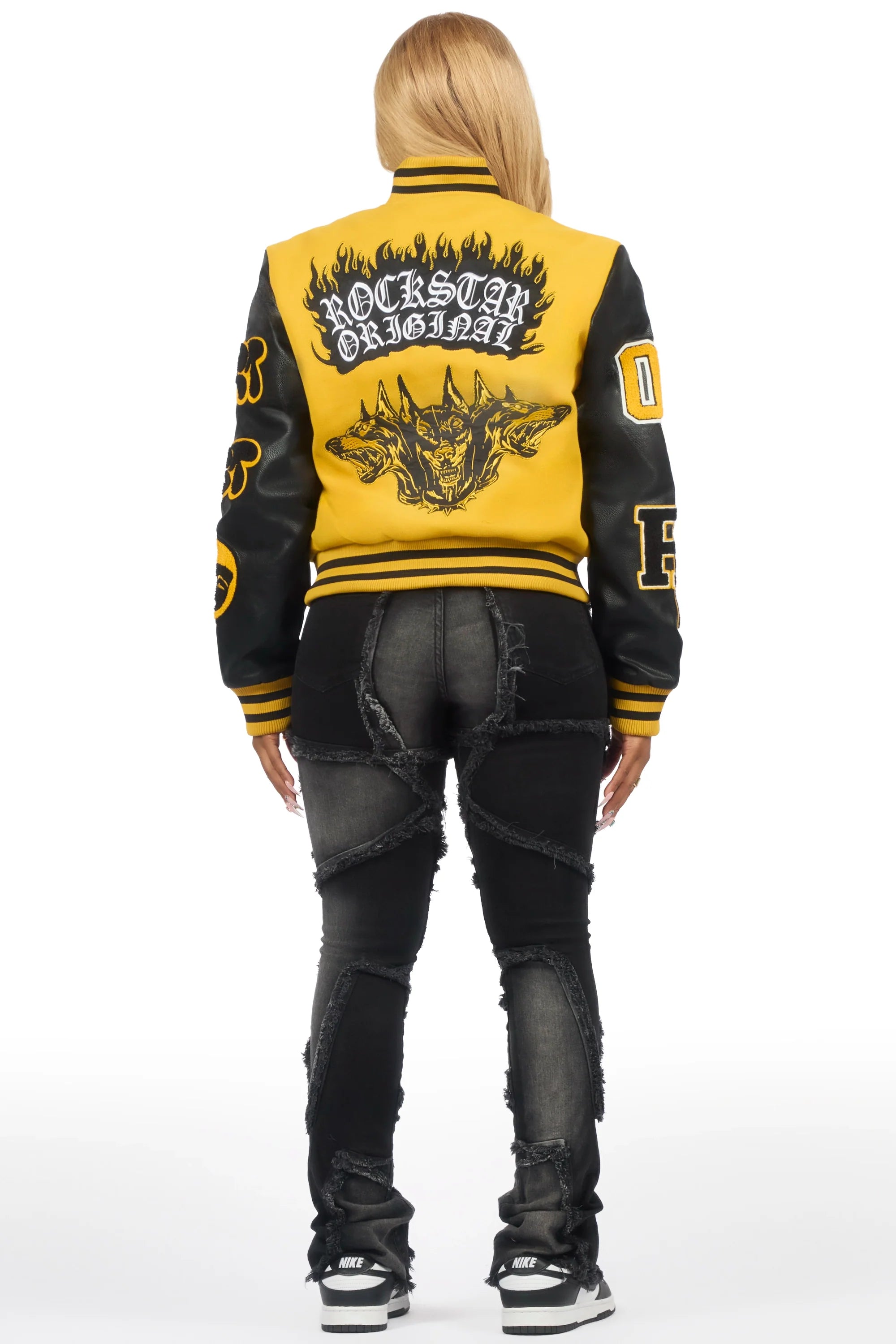 Leslee Black/Yellow Oversized Varsity Jacket