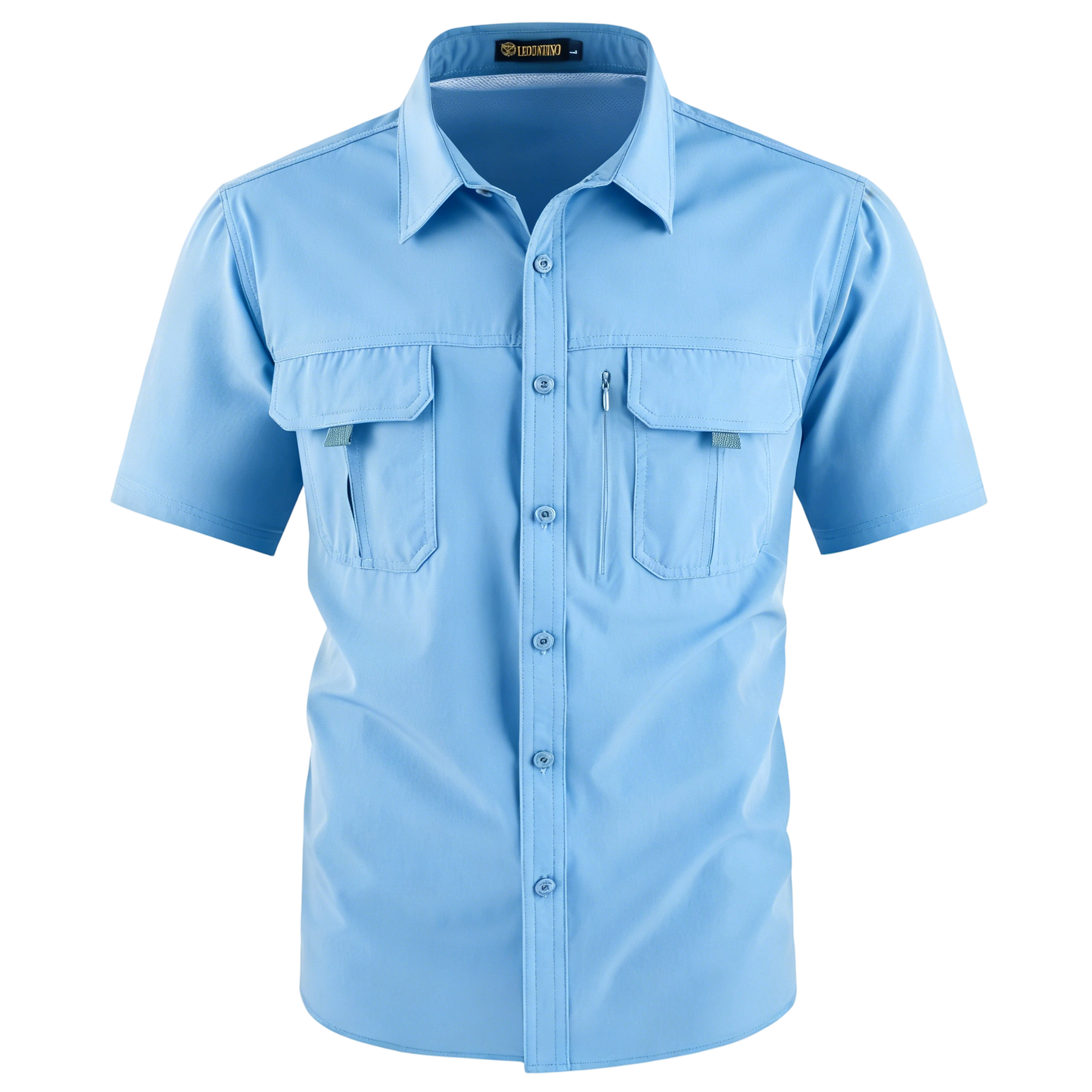 Men's American-Style Solid Color Shirt with Hidden Ventilation Holes Casual Summer Beach Nylon Shirt High-Quality Fabric Short Sleeves Button Closures